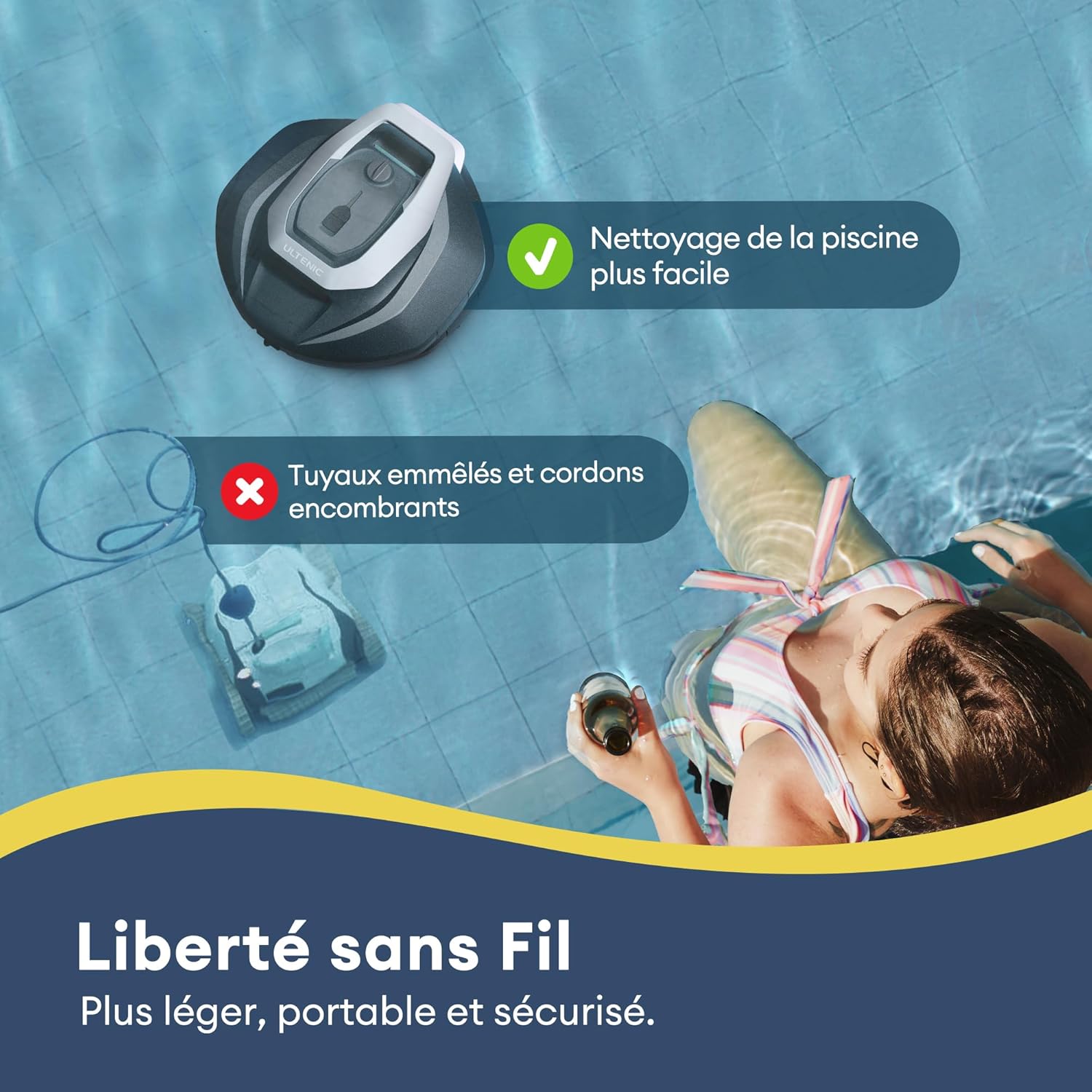 Ultenic - Pooleco 10s - 80㎡ - robot piscine sans fil, APP, 90min, haute aspiration