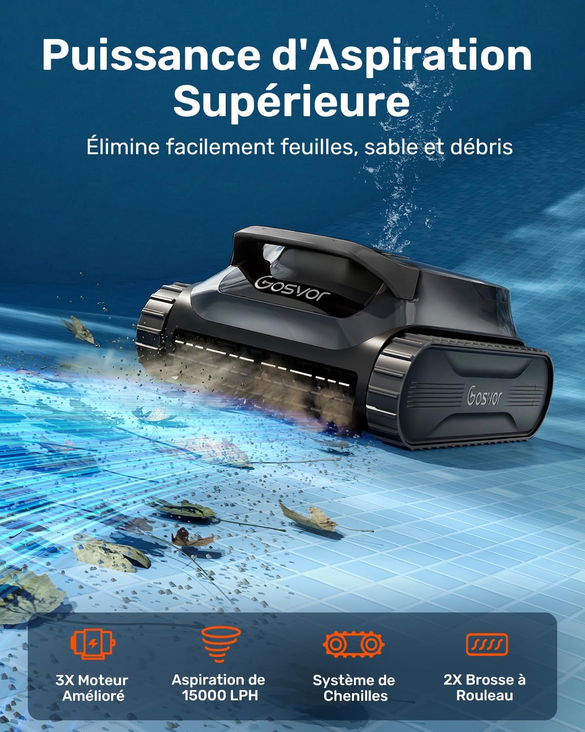 Gosvor (2026 Nouveau) LiteVac G1 Robot Piscine Fond et Parois, 6,9 kg Ultra Léger, Jusqu’à 200 Min d’Autonomie, Double Filtration, Navigation Intelligente & App, pour Piscines Jusqu’à 200 m²