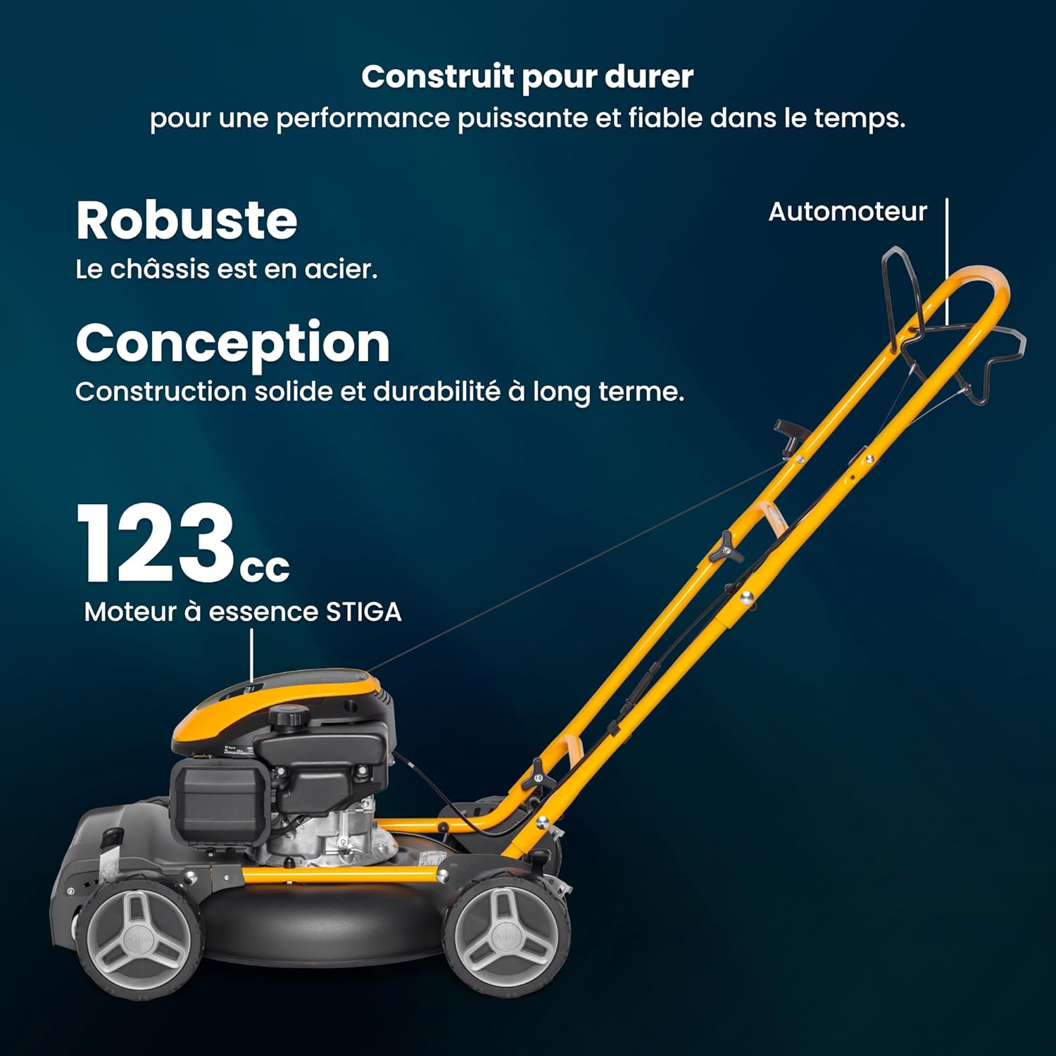 STIGA Multiclip 47 S Tondeuse à Essence, Tondeuse à Gazon broyeuse automotrice avec Moteur 123 CC, Plateau de Coupe 45 cm, 5 tondeuses Thermiques, Guidon Ergonomique Rabattable.
