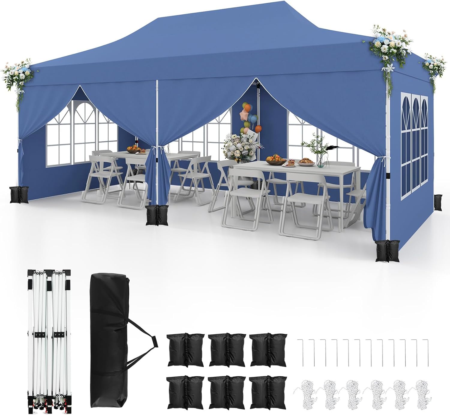 GOPLUS - tonnelle pliante - 3x6m - imperméable, sac de transport, 6 bâches