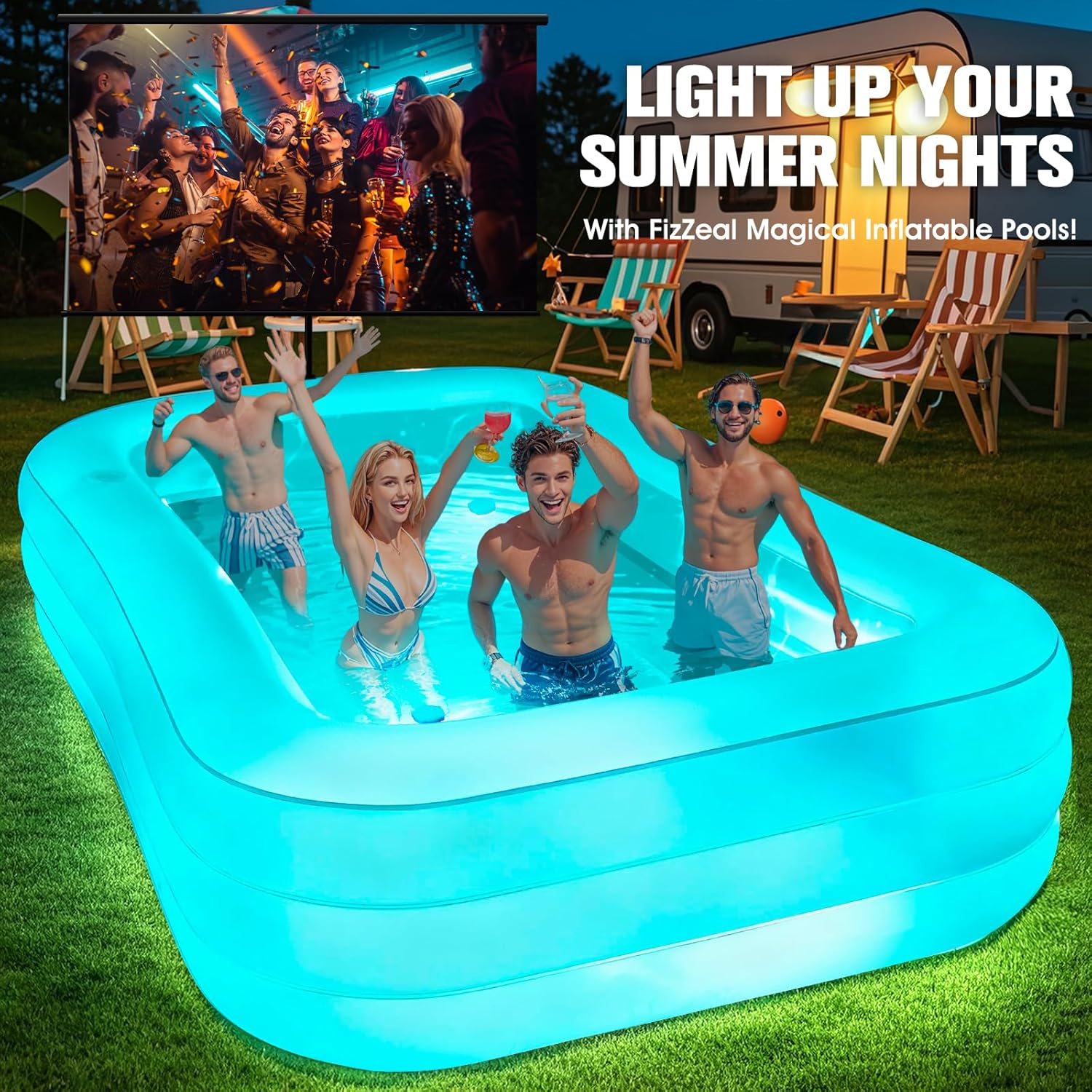 Luxfero – Piscine Gonflable avec siège, 280x160x50 cm, lumières, 1400L