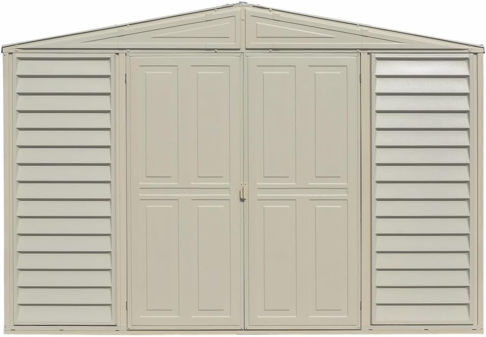 Duramax SidePro 10 x 3 (2.6 m²) Abri de jardin en plastique avec kit de fondation en métal, structure de toit en métal robuste, abri en vinyle sans entretien - Ivoire
