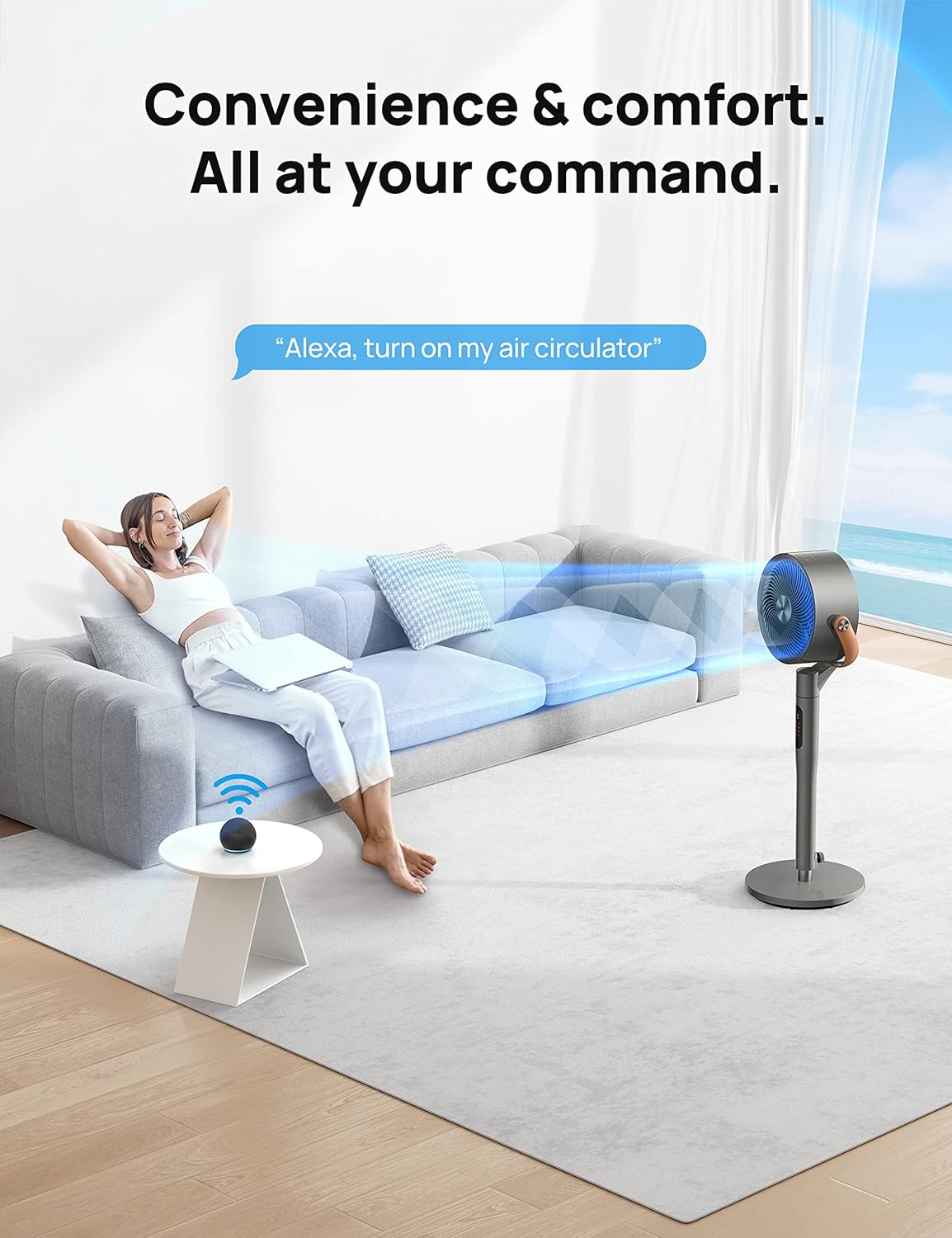 DREO Pedestal Fan with Remote, PolyFan 513S, 43'' Quiet Standing Fan for Home Bedroom, 120°+105° Smart Oscillating Floor Fans with Wi-Fi/Voice Control, Works with Alexa/Google, 6 Modes, 8 Speeds