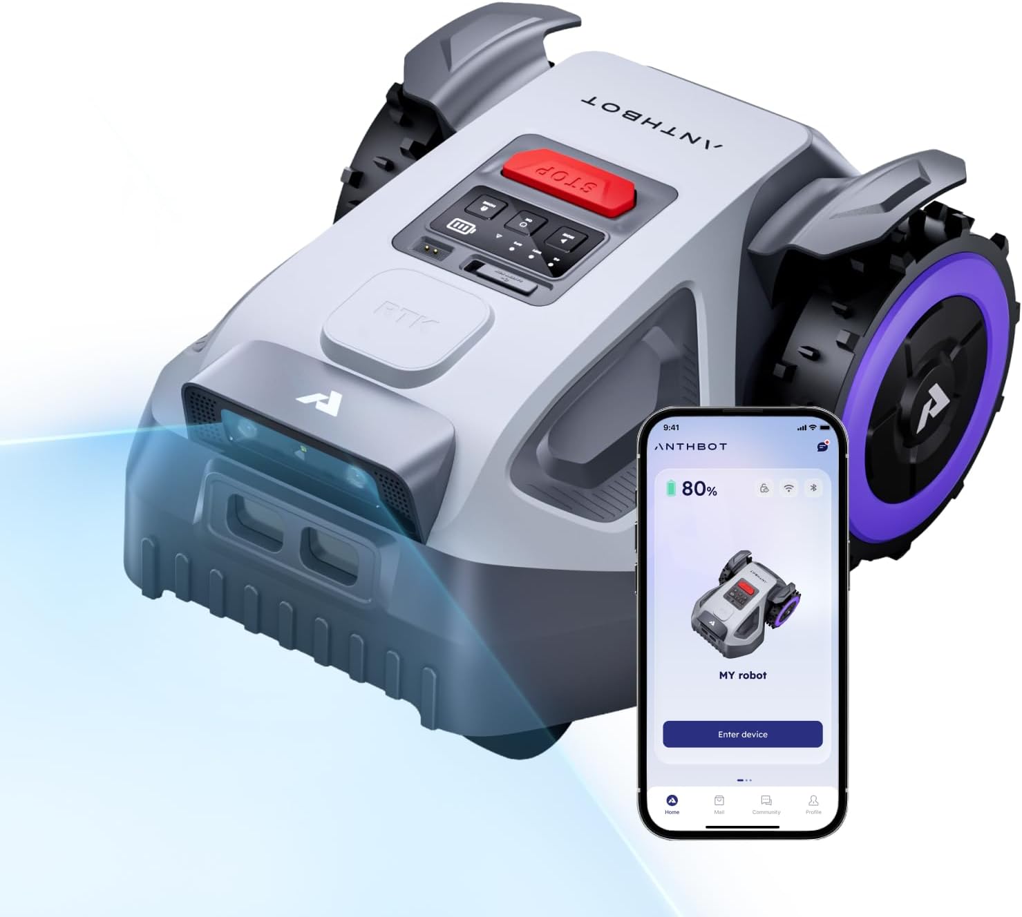 ANTHBOT - Robot tondeuse M9 - 1000 m², 5000 mAh, 4G, IA, NetRTK