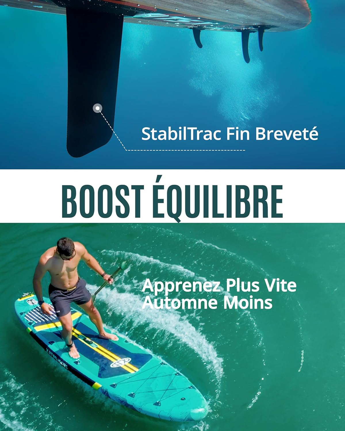 ZLX Paddle Gonflable 350 x 89 cm Extra Large Sup | Planche Stable Antidérapante, Aileron Amélioré, Accessoires Premium, Sac & Pompe Haute Pression, pour Adultes Tous Niveaux avec Siège Gonflable