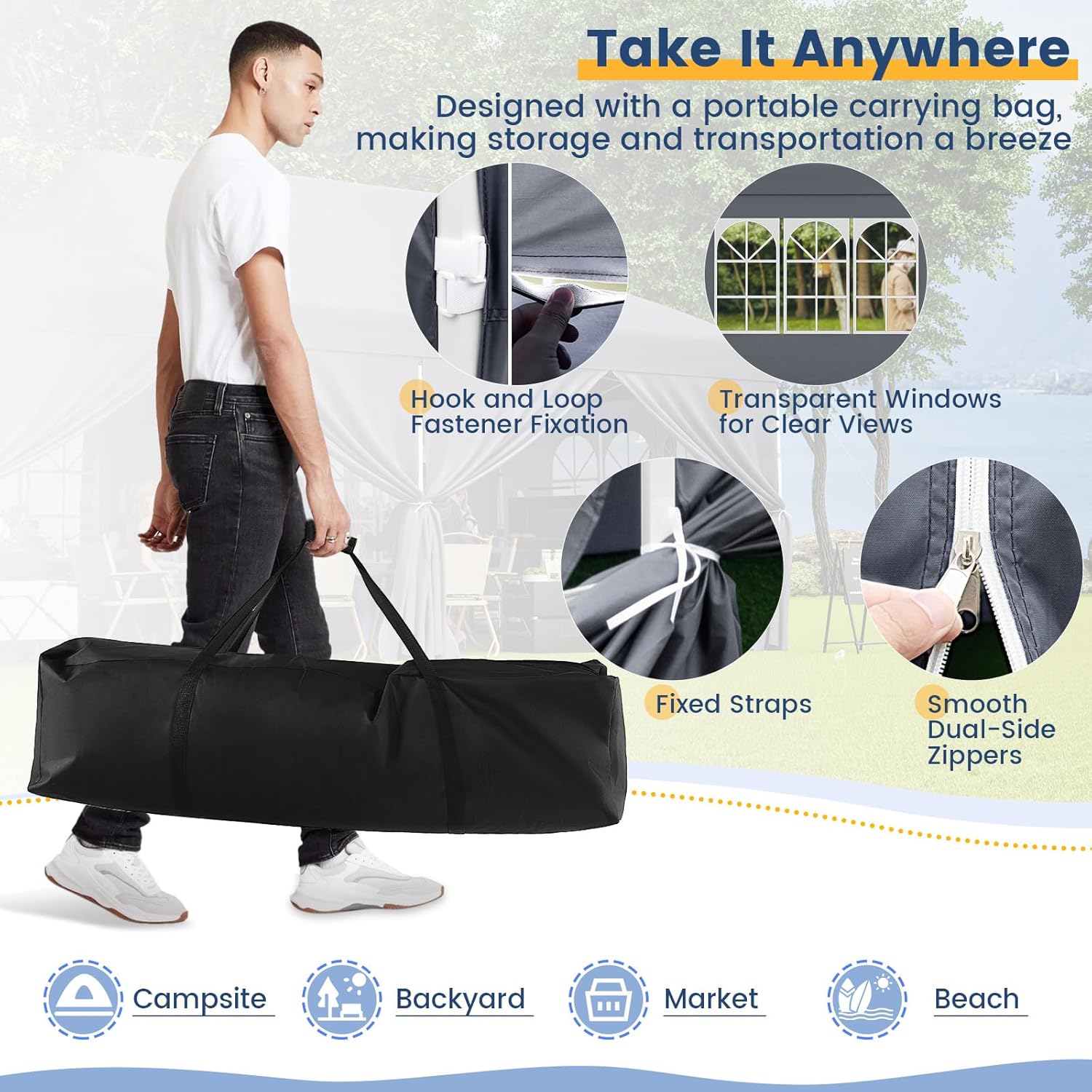GOPLUS - Tonnelle Pliante série Jardin - 3x6m - imperméable, sac de transport, sac lesté, 6 bâches