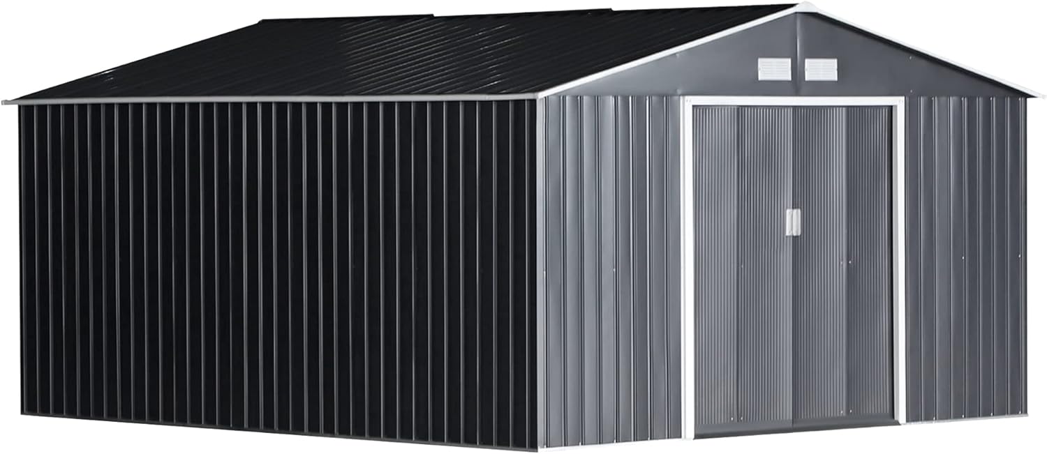 Outsunny - abri de jardin acier 340x386x200 cm - 20m³, gris charbon