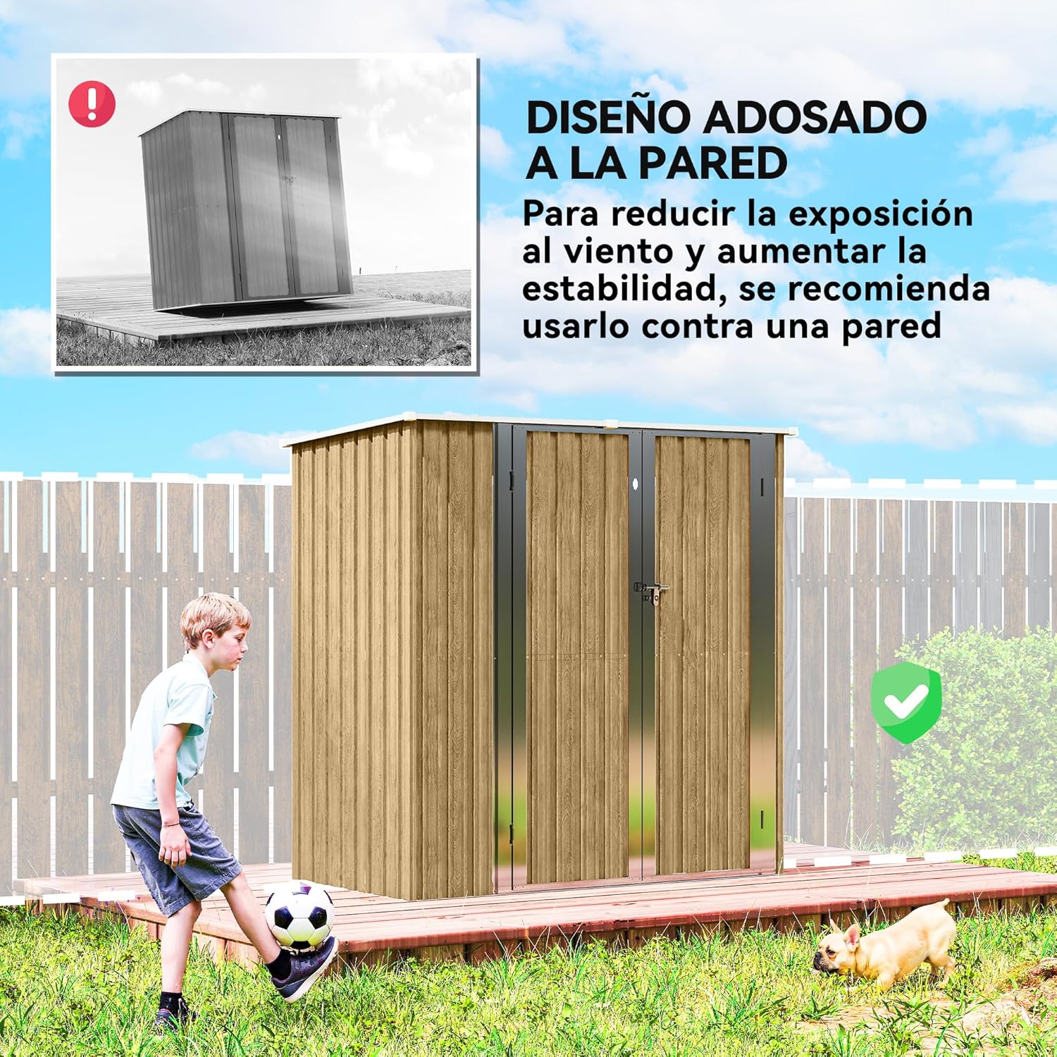 Outsunny Abri de Jardin d'extérieur 1,37 m², 163 x 89 x 163 cm, abri de Jardin métallique d'extérieur avec Toit en Pente, Portes à loquet et poignées pour Le Rangement des Outils, Marron Clair