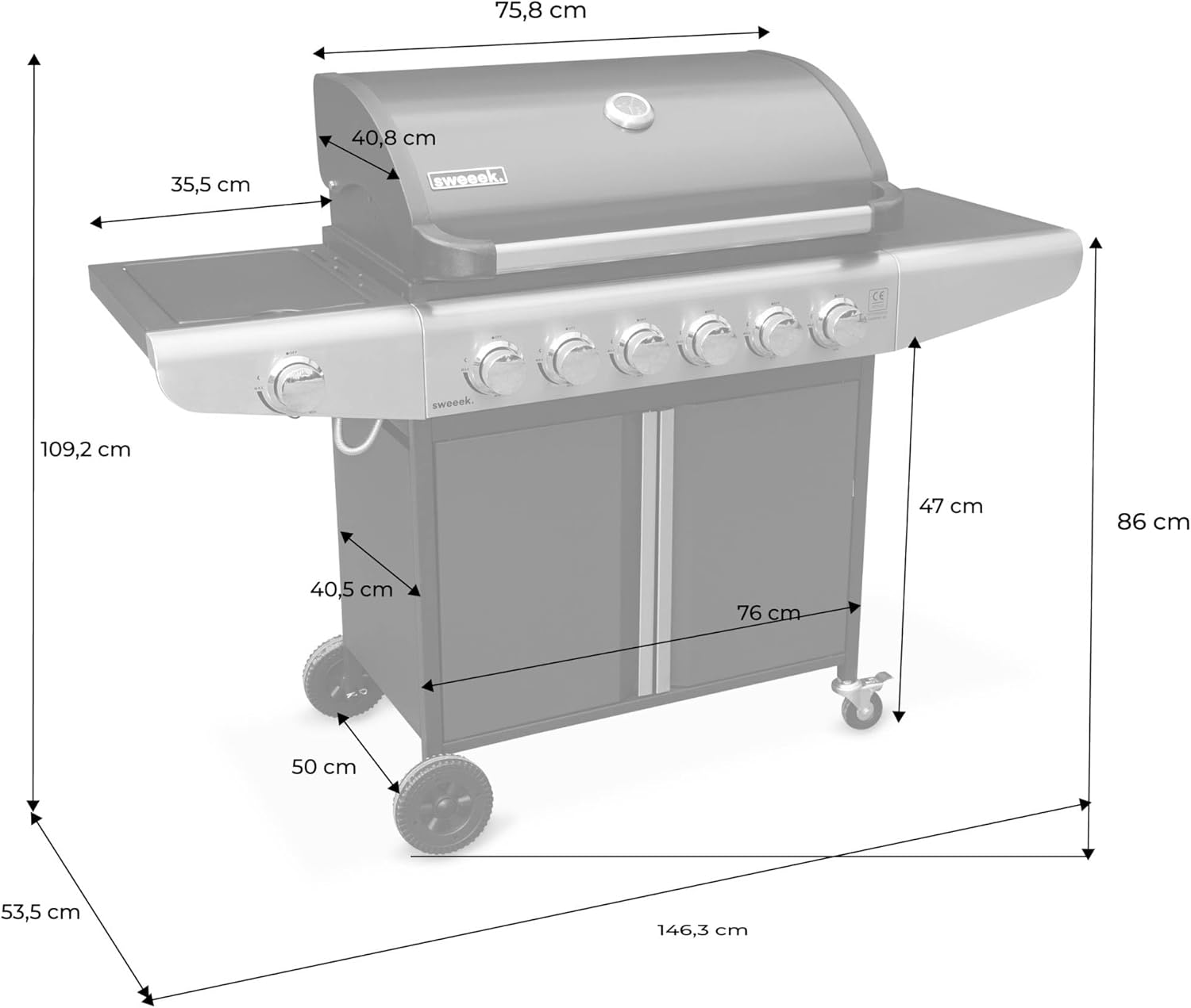 Alice's Garden - Bazin 6 - barbecue gaz 6 brûleurs, roues, rangement
