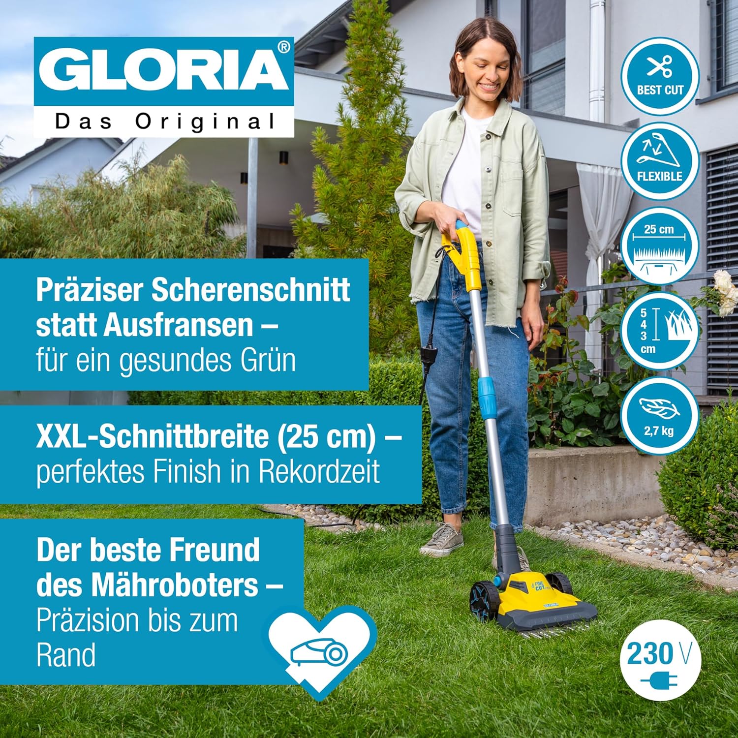 GLORIA - FineCut - 230V - coupe-bordures précis, léger, filaire