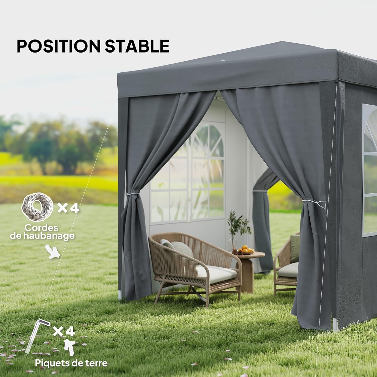 Outsunny Tonnelle de Jardin extérieure 2 x 2 m, tonnelle Pliante Pop-up, réglable en Hauteur, Protection UV, Cadre en Acier, 4 côtés Amovibles, pour Camping, Festival, Plage, Sac de Transport, Gris