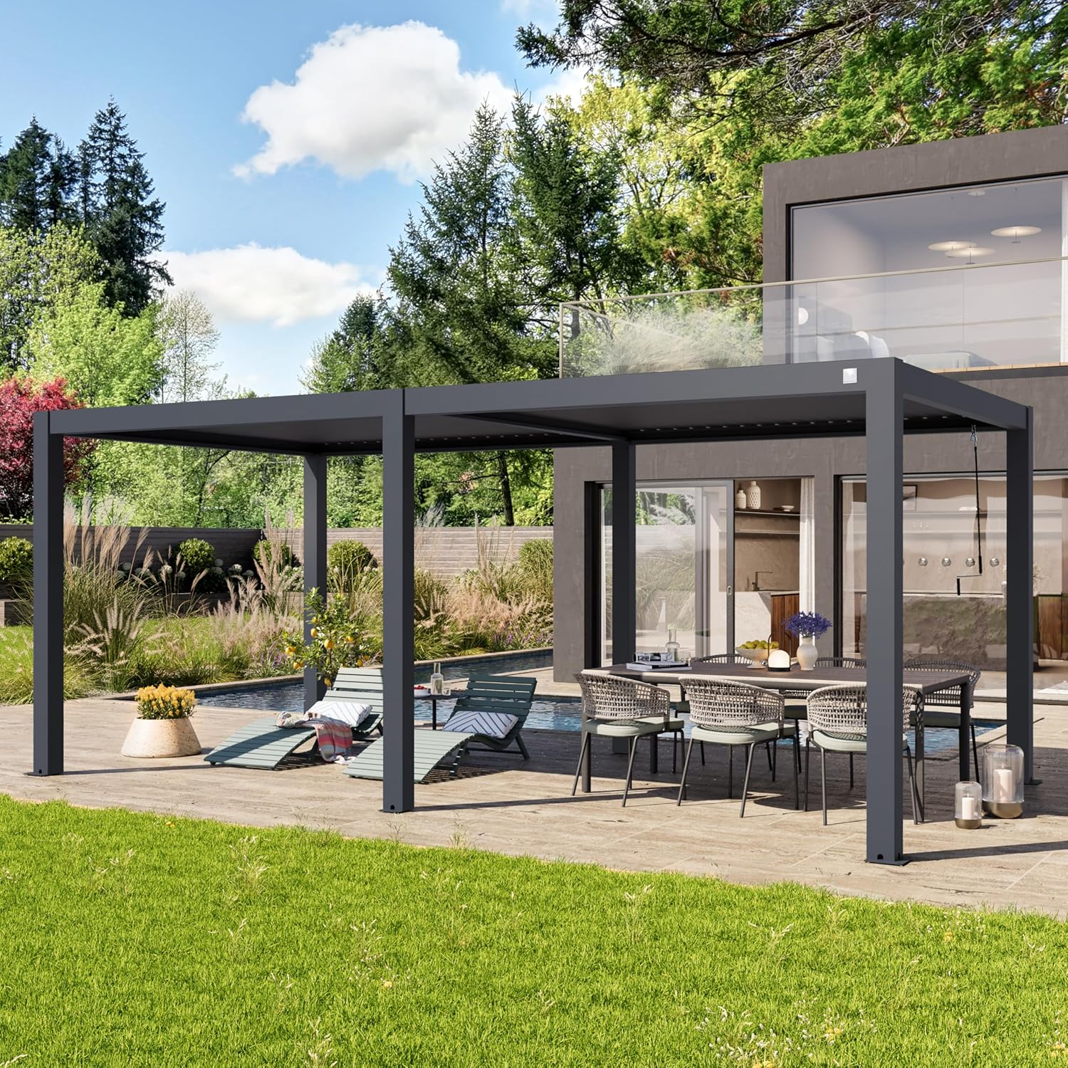 PRIMEYARD - Pergola aluminium, 3x6m, lames orientables, anthracite