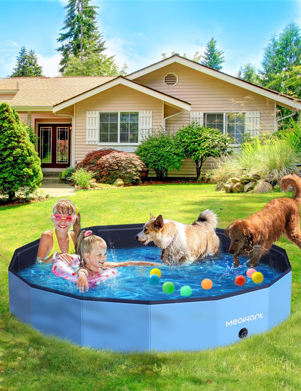 Meowant Piscine pour Chiens, Piscines Pliables pour Chiens de Grande Taille, Piscine de Bain pour Animaux de Compagnie, Baignoire Portable antidérapante pour Chien Intérieure et Extérieure (180 * 30)