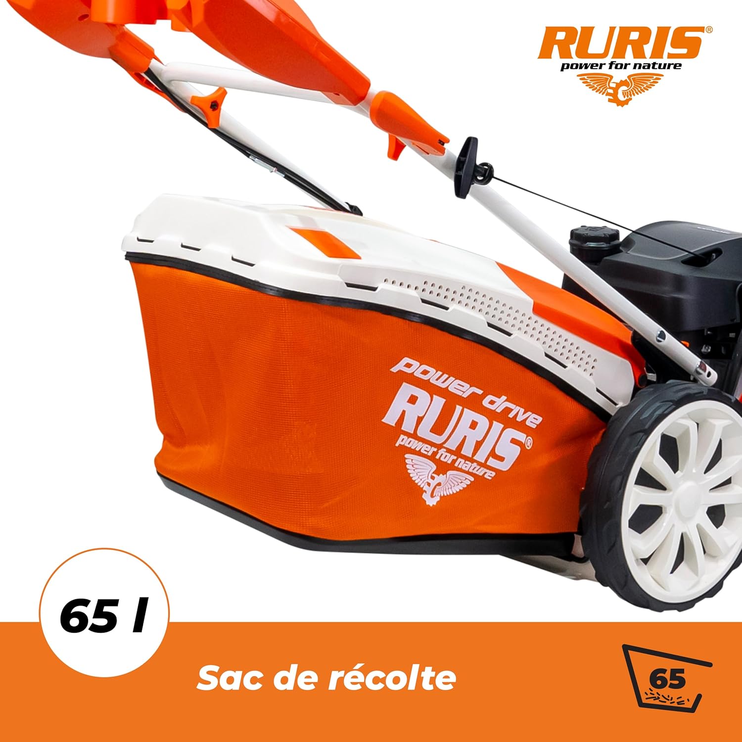 RURIS - RX444S - 510 mm - Tondeuse thermique Honda 4,6 CV, 65L, 5 fonctions