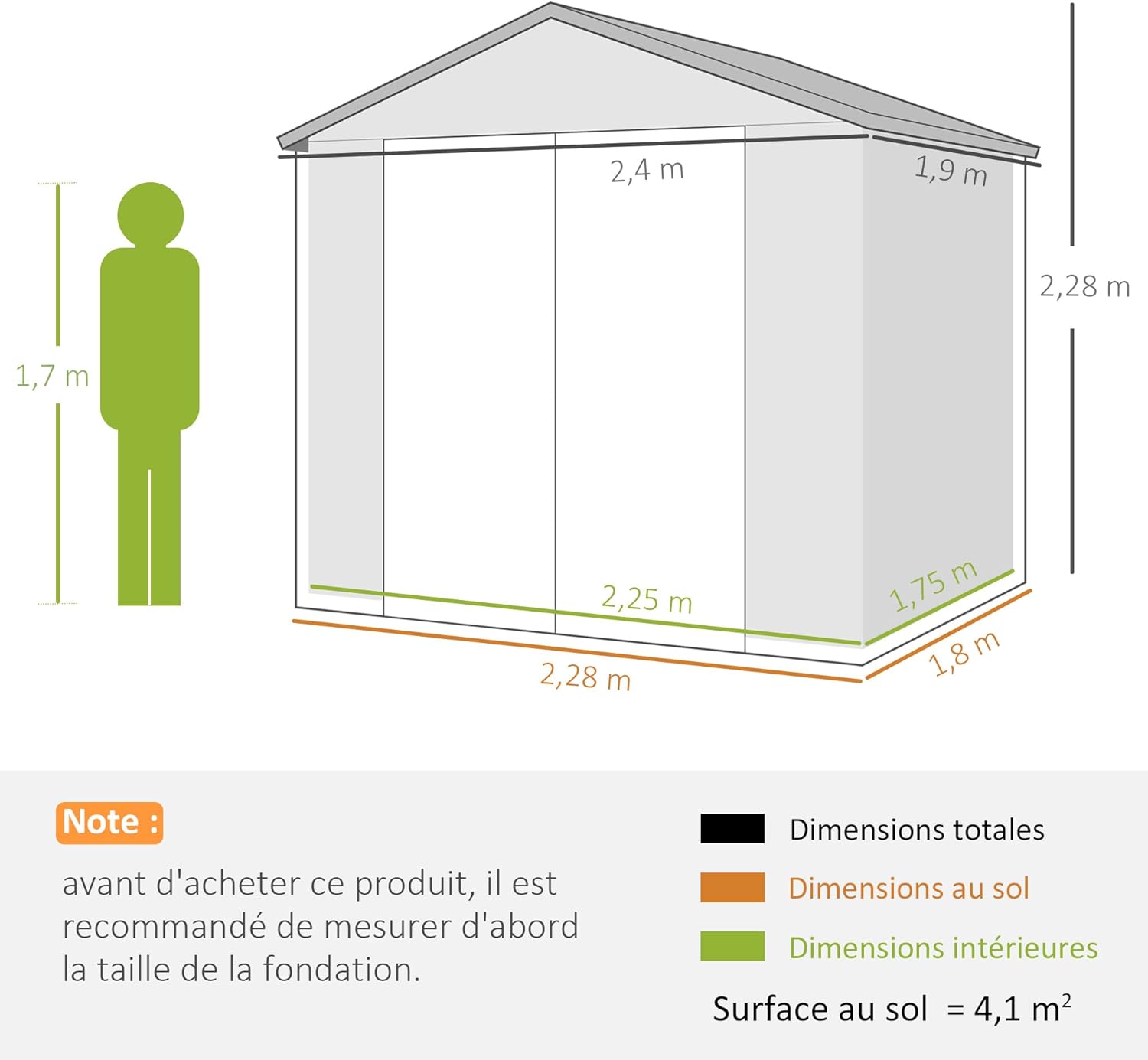 Outsunny - abri de jardin résine 240x190x228cm - 4,6m², fondation alu, portes loquet, 3 fenêtres