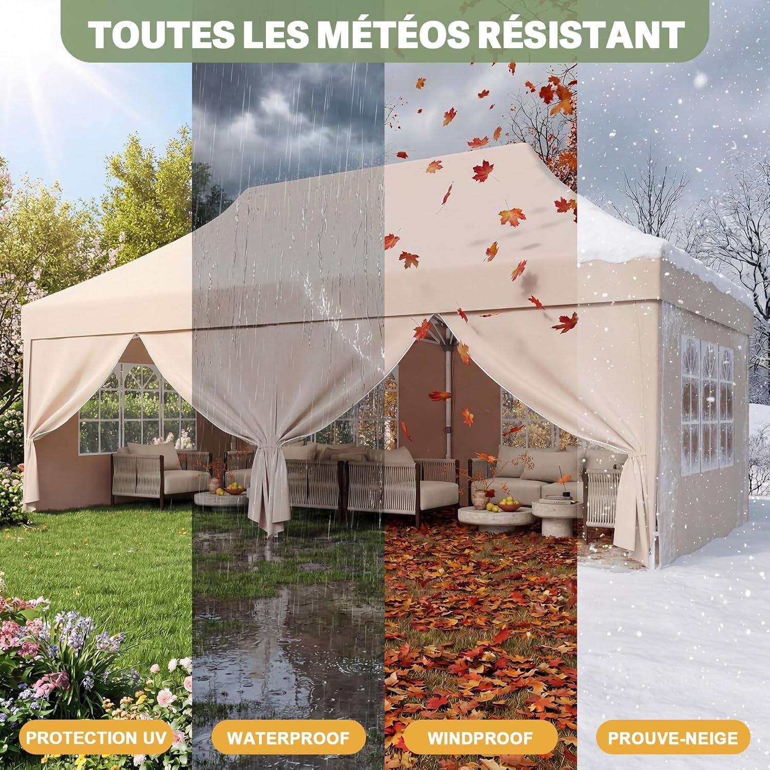 Devoko - tonnelle pliante série 3x6 - réglable, tissu Oxford imperméable, beige