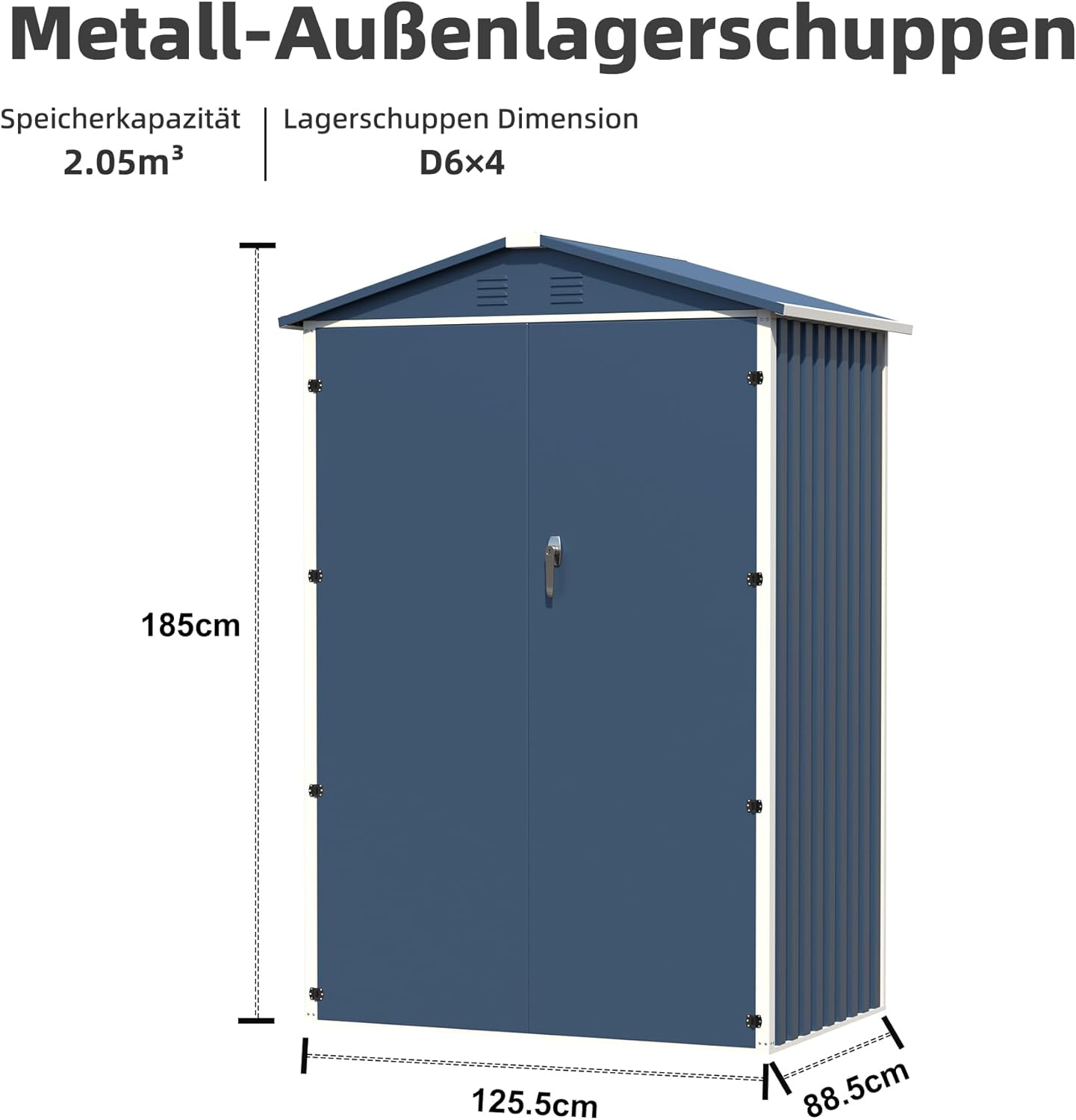 SUPEER Abri de Jardin Métallique 2m² avec Toit Incliné Résistant - Stockage Extérieur pour Outils, Vélo ou Mobilier - 125.5x88.5x185 cm (LxlxH) - Bleu