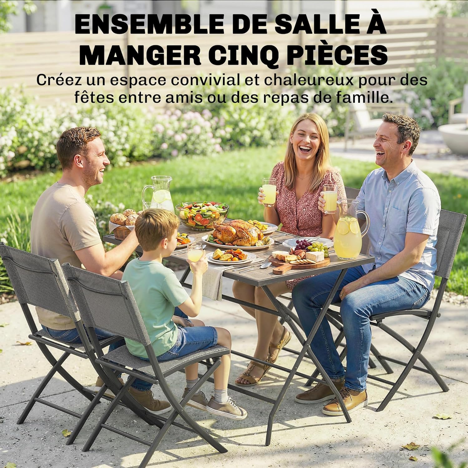 Outsunny - ensemble salle à manger pliant 5 pièces, sièges textilène, gris