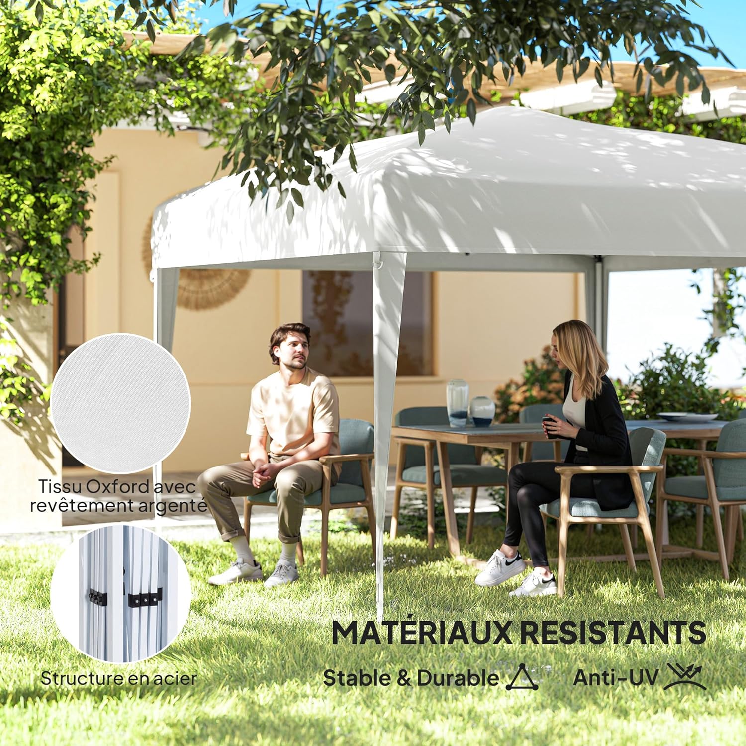 Outsunny - Tonnelle pliante série Pop Up 3x3m, anti-UV, sac transport, acier/oxford, blanc