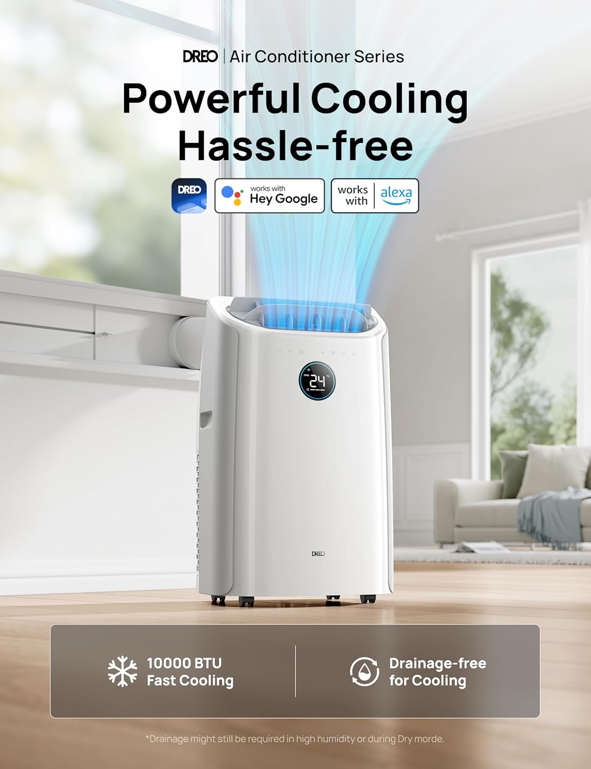 DREO - climatiseur portable série 10 000 BTU, silencieux, contrôle app, 24h timer