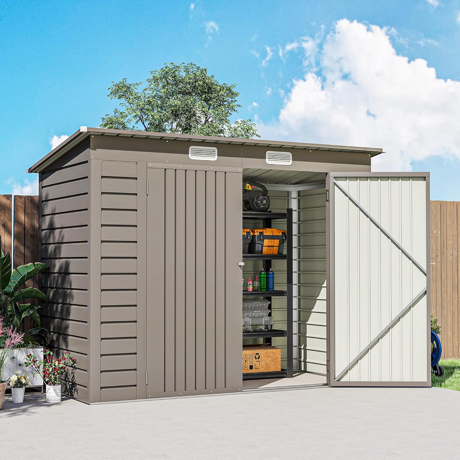 Outsunny - Abri de jardin métal 3 m² - 249x121x183 cm - acier galvanisé, portes verrouillables, aérations