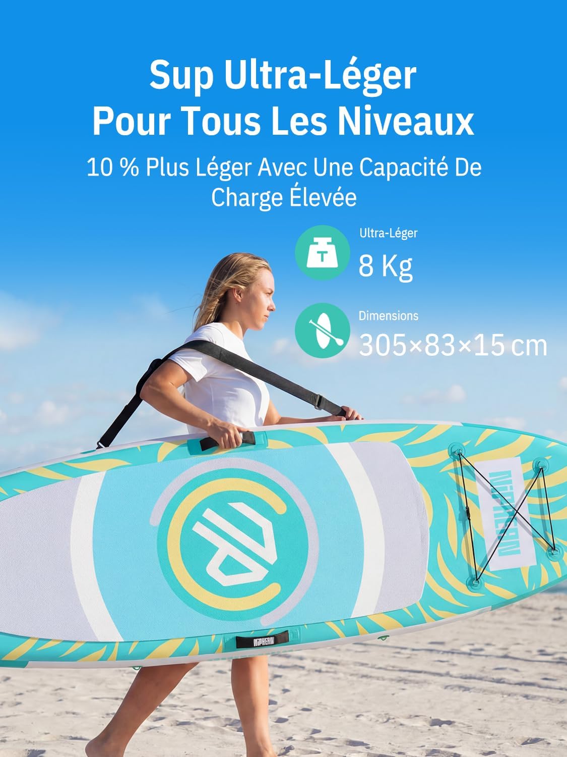 Niphean - Paddle Gonflable Adulte Ultraléger - Siège, aileron, stable