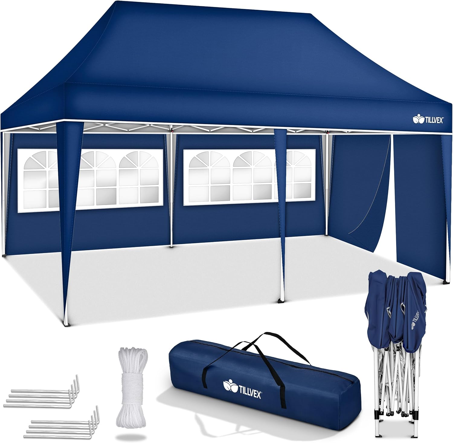 tillvex - Tonnelle pop-up 3x6m, étanche, UV50+, 3 côtés, sac