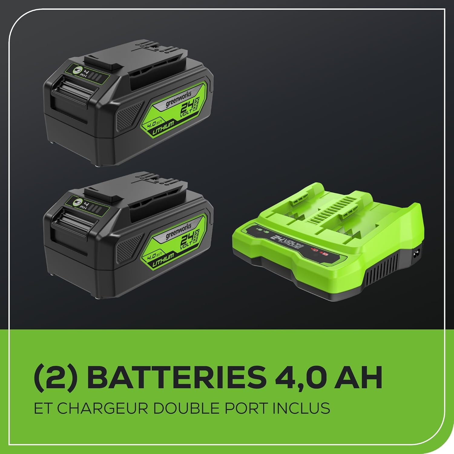 Greenworks 48V (24V x 2) Tondeuse Gazon Batterie sans Fil Autopropulsée, Largeur de Coupe 46cm, Sac 55L, Tondeuse Electrique Gazon Inclus 2 X 24V 4Ah et Chargeur Double, Garantie 3 Ans, MO48L424-01