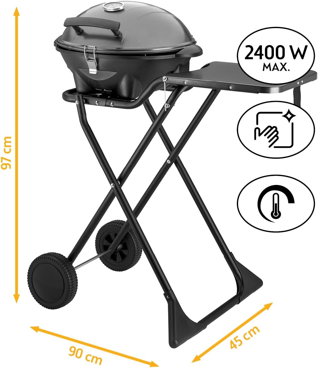 TZS First Austria - Barbecue 2-en-1 pliable 2400W, couvercle, chariot, thermomètre - TZSFA5350-6