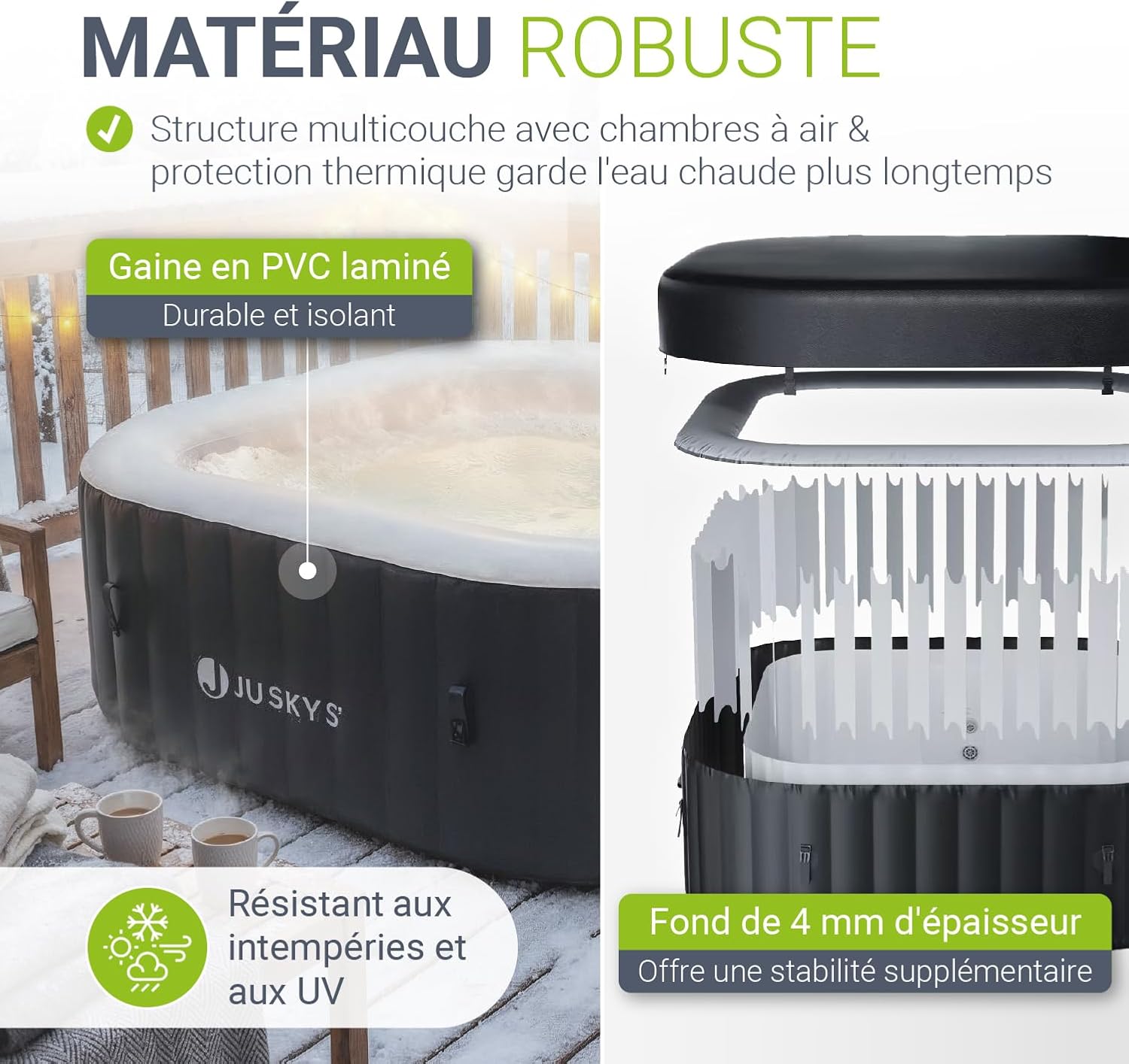 JUSKYS SpaLuxe - 130 buses, 3000 W - noir/blanc - structure extérieure