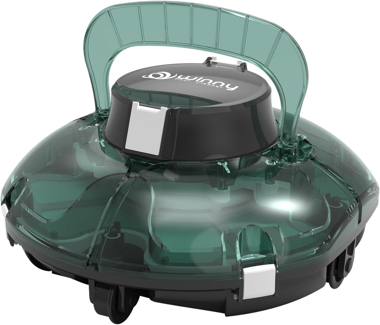WINNY POOL CLEANER Winny 200 Robot Piscine, Aspirateur Piscine Sans Fil Avec Batterie, Autonomie 75 Min pour Piscines Hors-Sol 60m², Double Filtration,Stationnement Automatique(Transparent Vert Blanc)