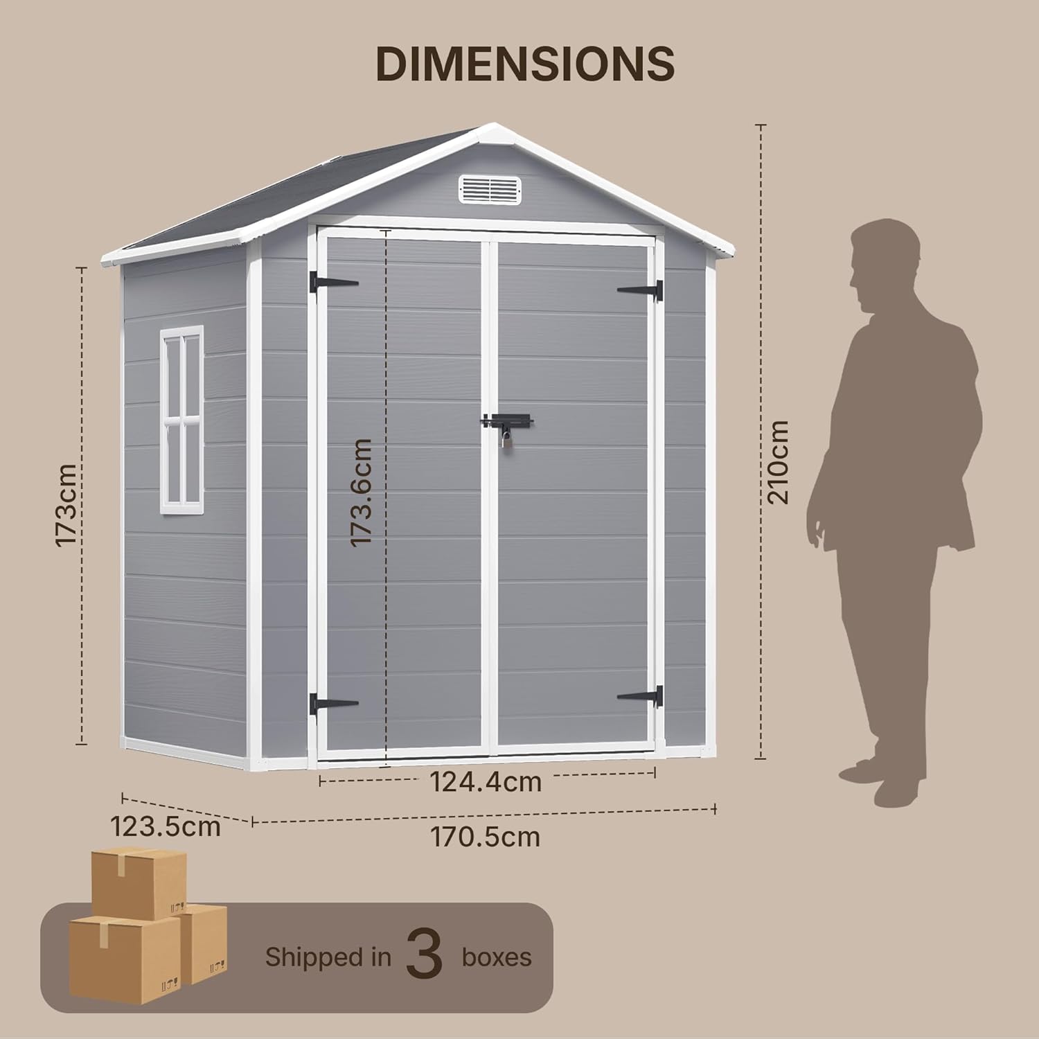 Xbro - Abri de Jardin en Résine - 173x125x210 cm - Ventilation, base renforcée, fenêtres, verrou - Gris