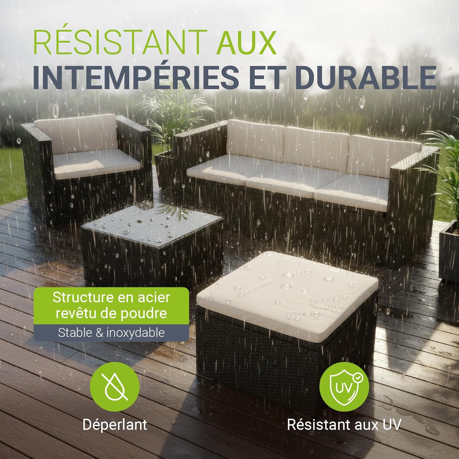 Juskys - Punta Cana L - ensemble jardin polyrotin 4-5 pers, canapé, table, coussins, résistant intempéries