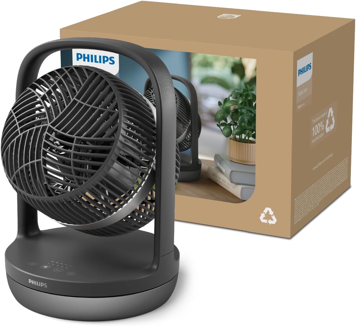 Philips Ventilateur de Table Oscillant Série 3000. Puissant & Silencieux Technologie SilentWings. 23dB. Circulation de l'air. Réglable à 180°. Pour Chambre, Maison et Bureau. Noir (CX3050/01)