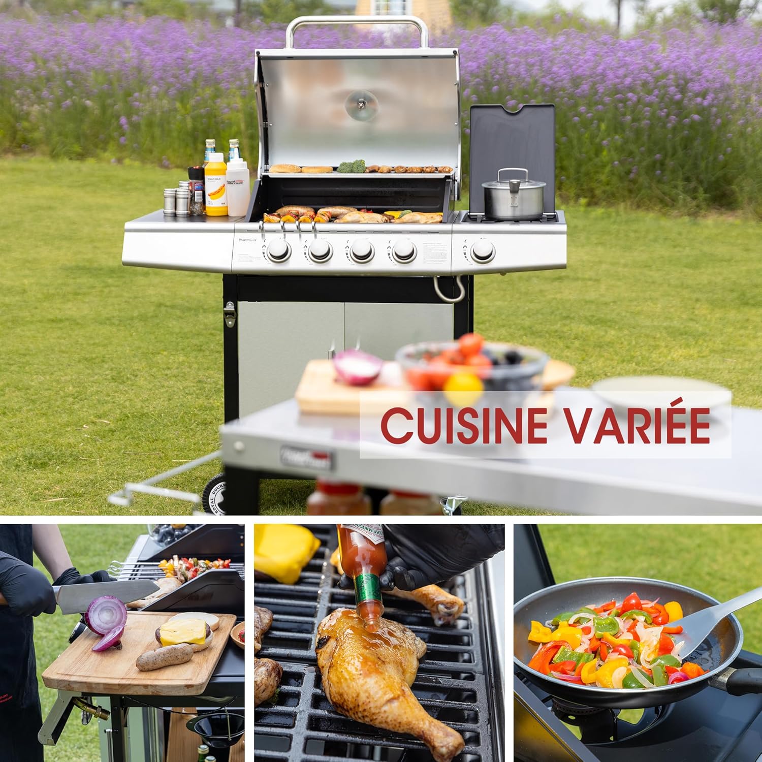 Royal Gourmet - Barbecue Gaz 4+1 brûleurs inox - 14,5kW - 2 portes, thermomètre, roues directionnelles