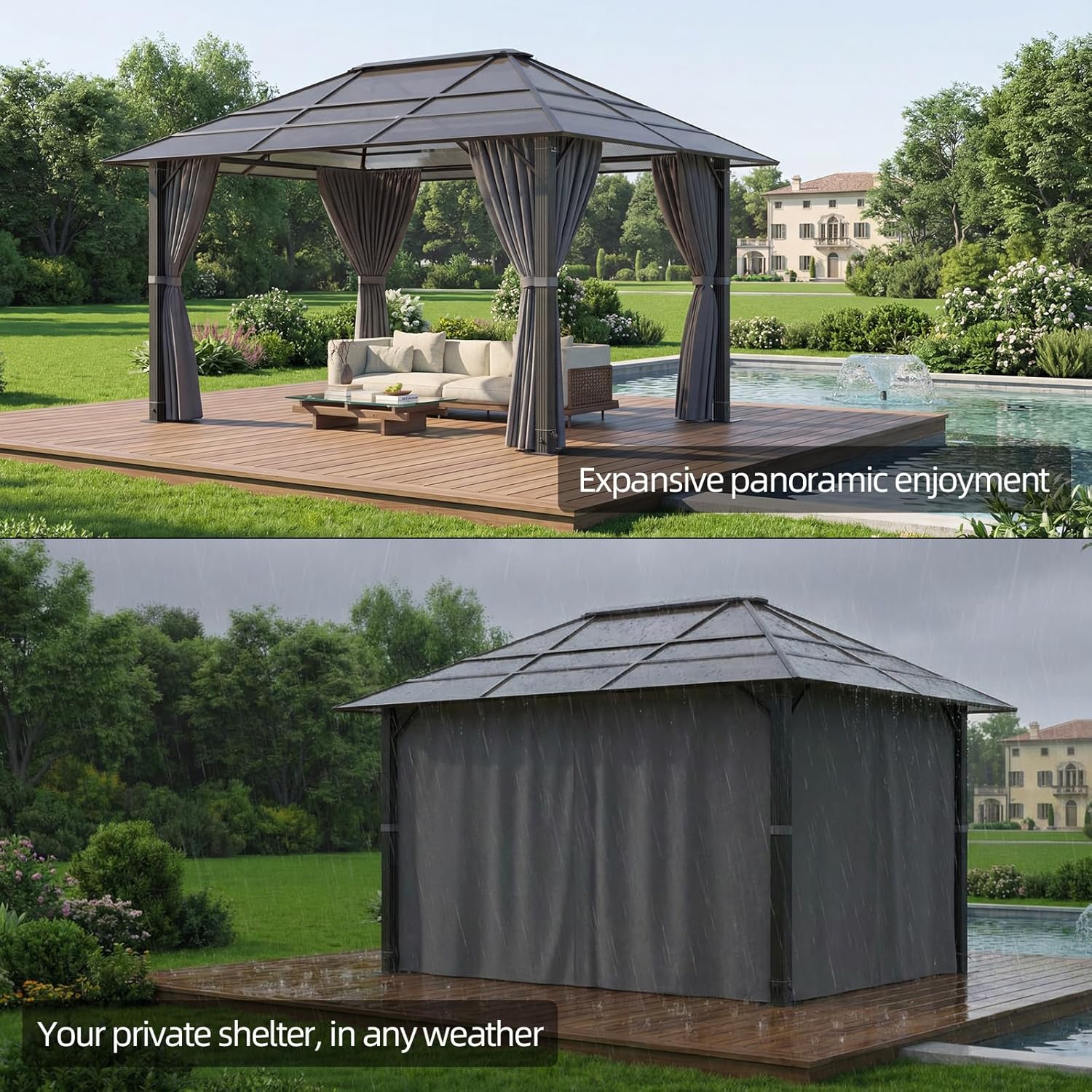 JUMMICO - Tonnelle série extérieure - 3x4m aluminium imperméable, toit transparent, parois latérales