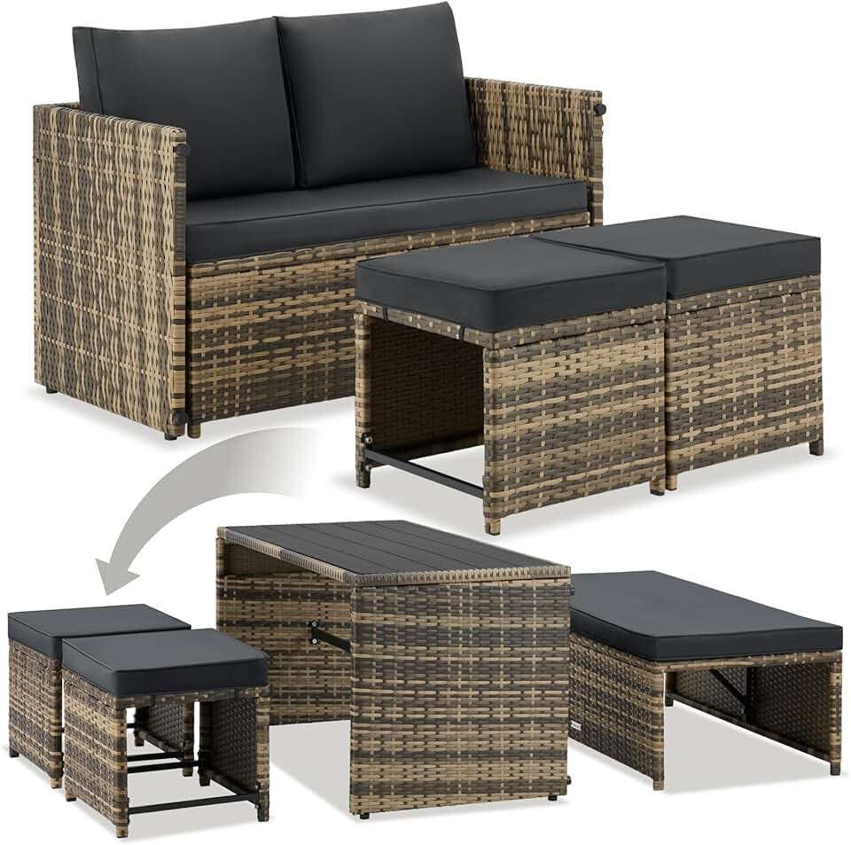 tectake - Salon de jardin modulable 2en1 4 places - canape exterieur, encastrable, table et chaises