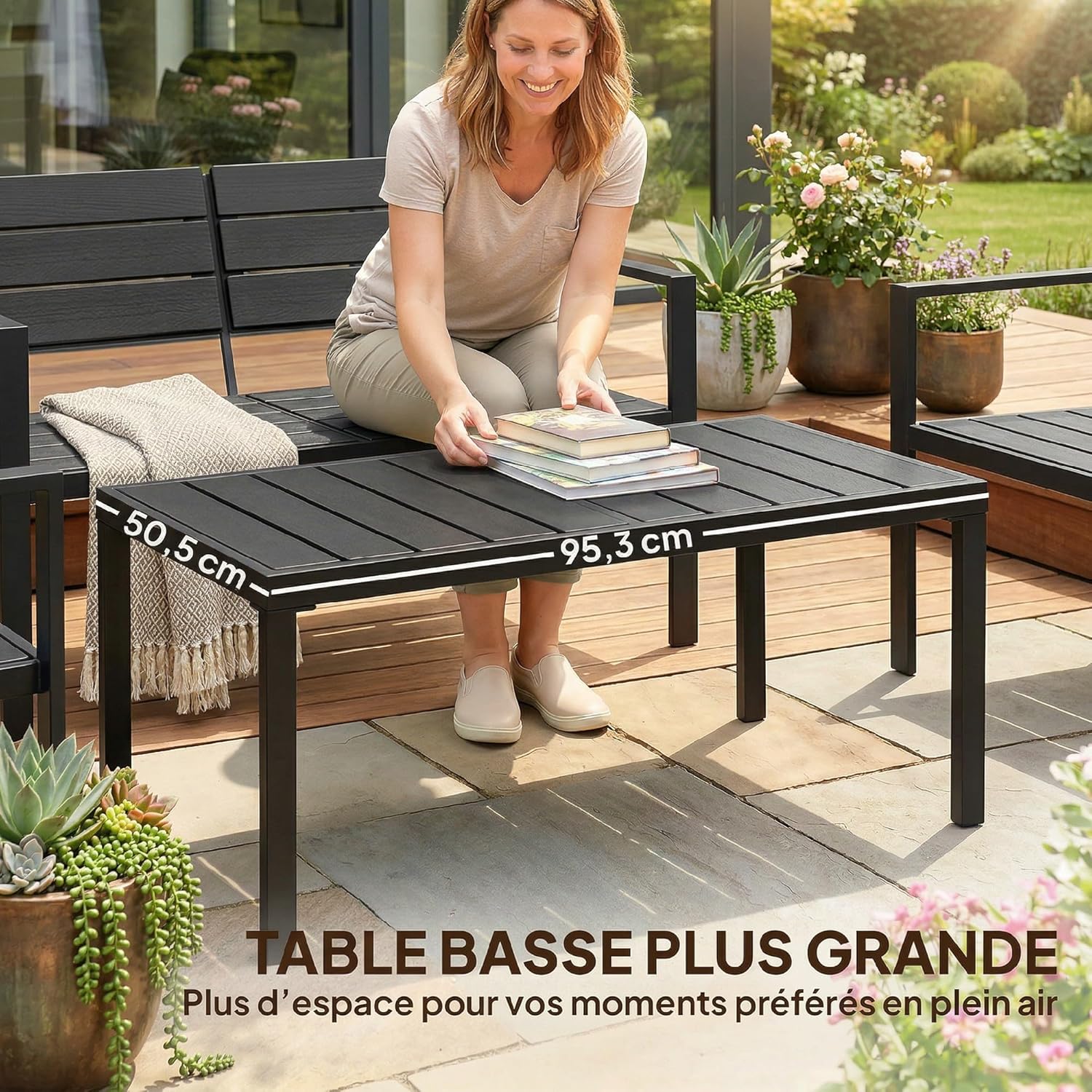 Outsunny - salon de jardin 4 pièces - canapé 2 places, table basse, fauteuils, noir