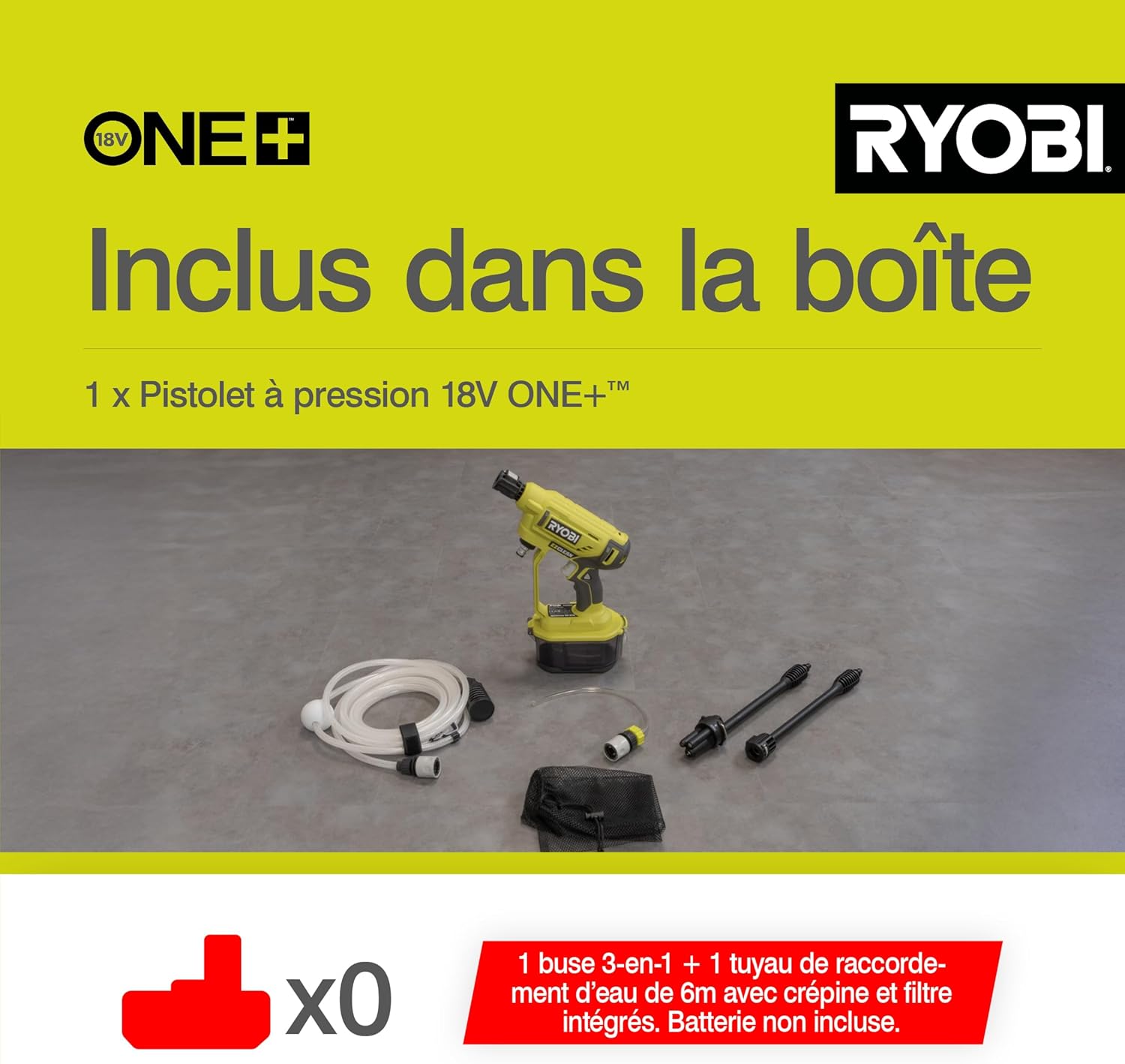 RYOBI - pistolet haute pression 18V One+ - 22 bar - léger, réservoir intégré, sans batterie - RY18PW22A-0