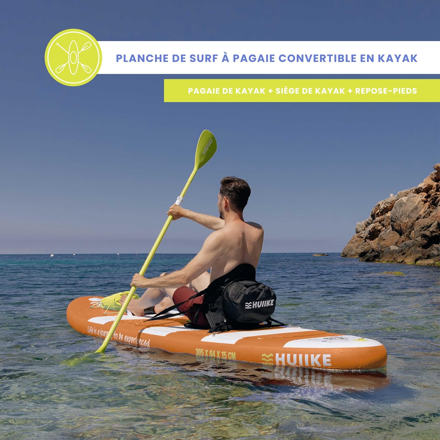 HUIIKE - Paddle gonflable adulte - 305x84x15 cm - stable, résistant, accessoires inclus