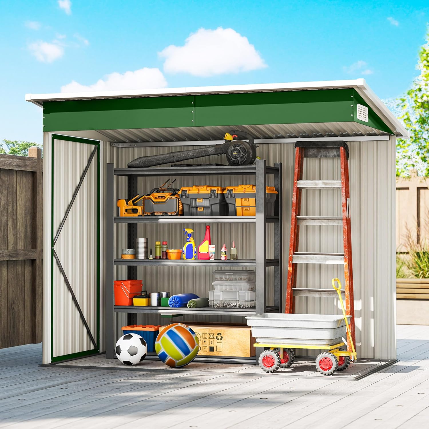 Outsunny - Abri de jardin métal - 234x132x185 cm - Triple porte, toit incliné, serrure, ventilation