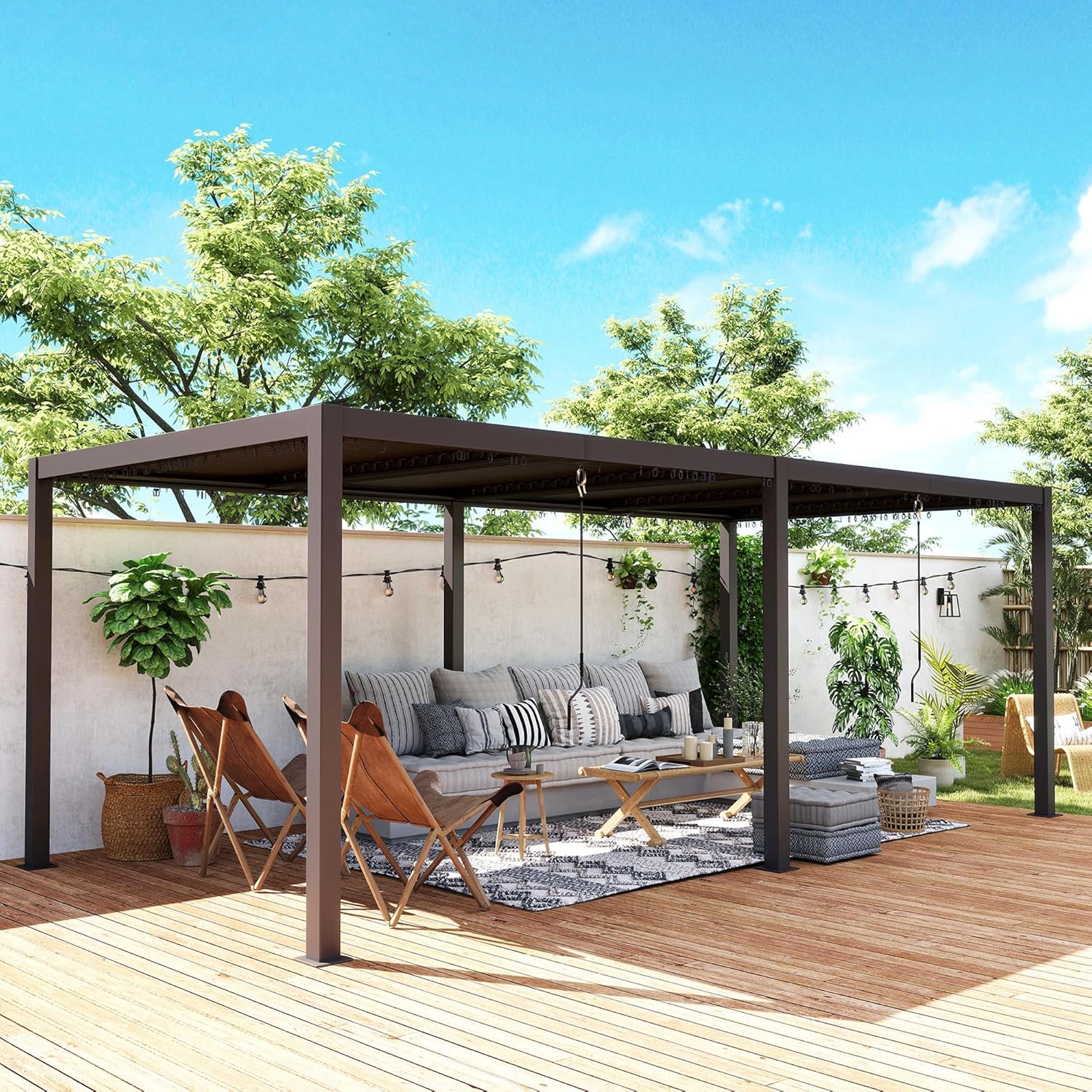 Outsunny - Pergola bioclimatique 3x6m - aluminium, toit réglable, persiennes, crochets