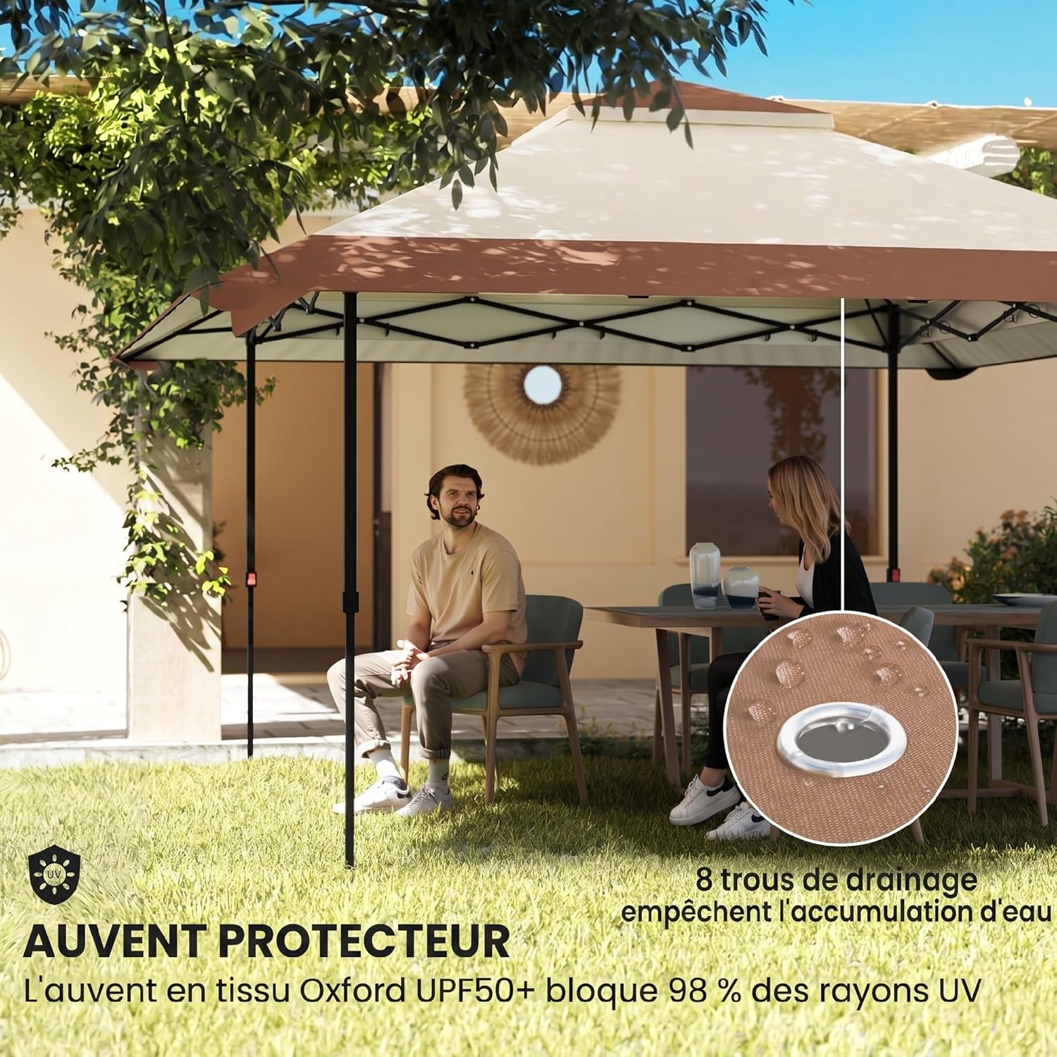 Outsunny - Tonnelle pliante - 4x4 m - parois filet, UV50+, réglable, sac roues