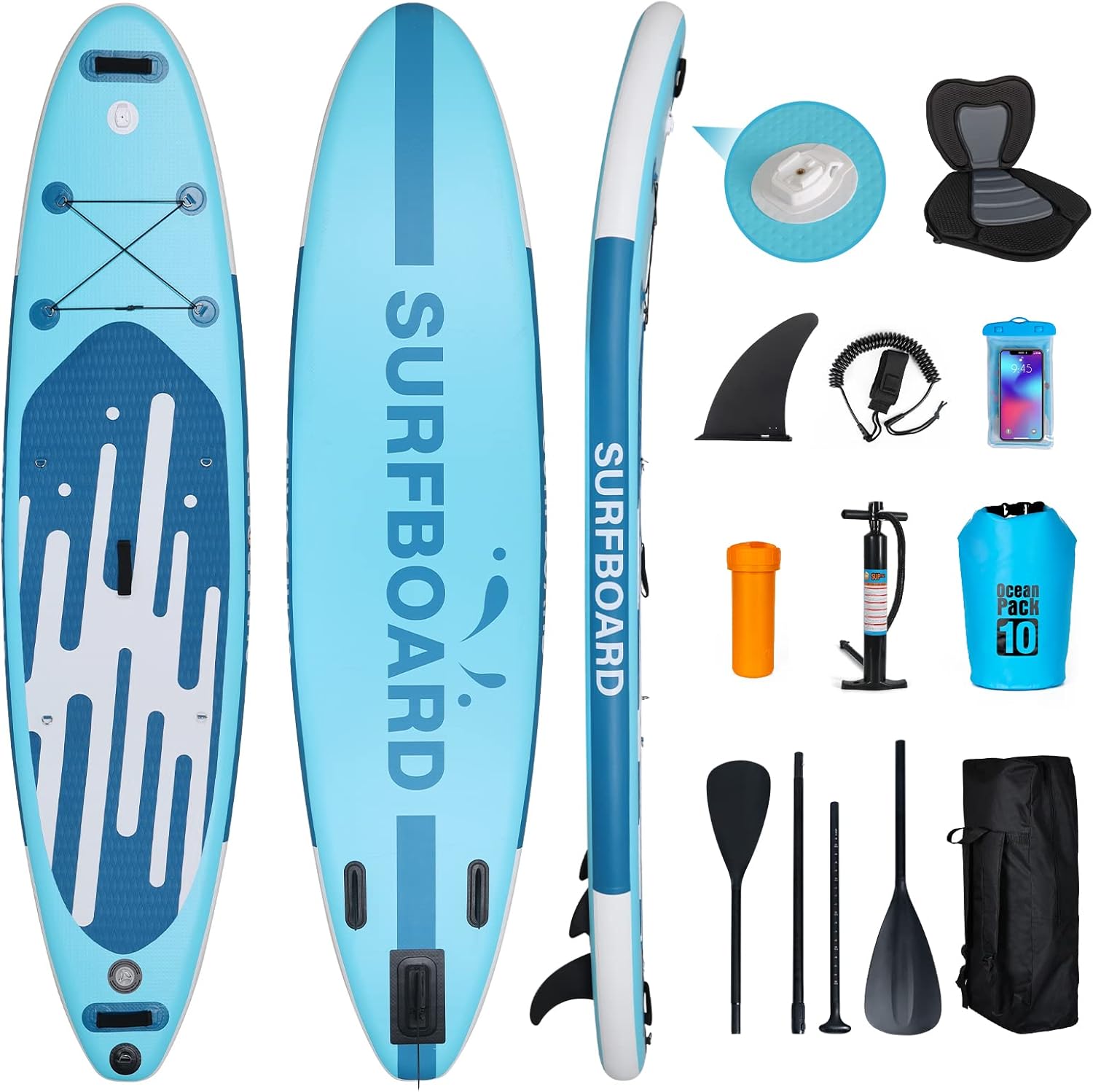 YU YUSING - Paddle gonflable adulte - 320/335cm - 2 places, siège kayak, pagaie alu, support caméra, jusqu'à 150kg