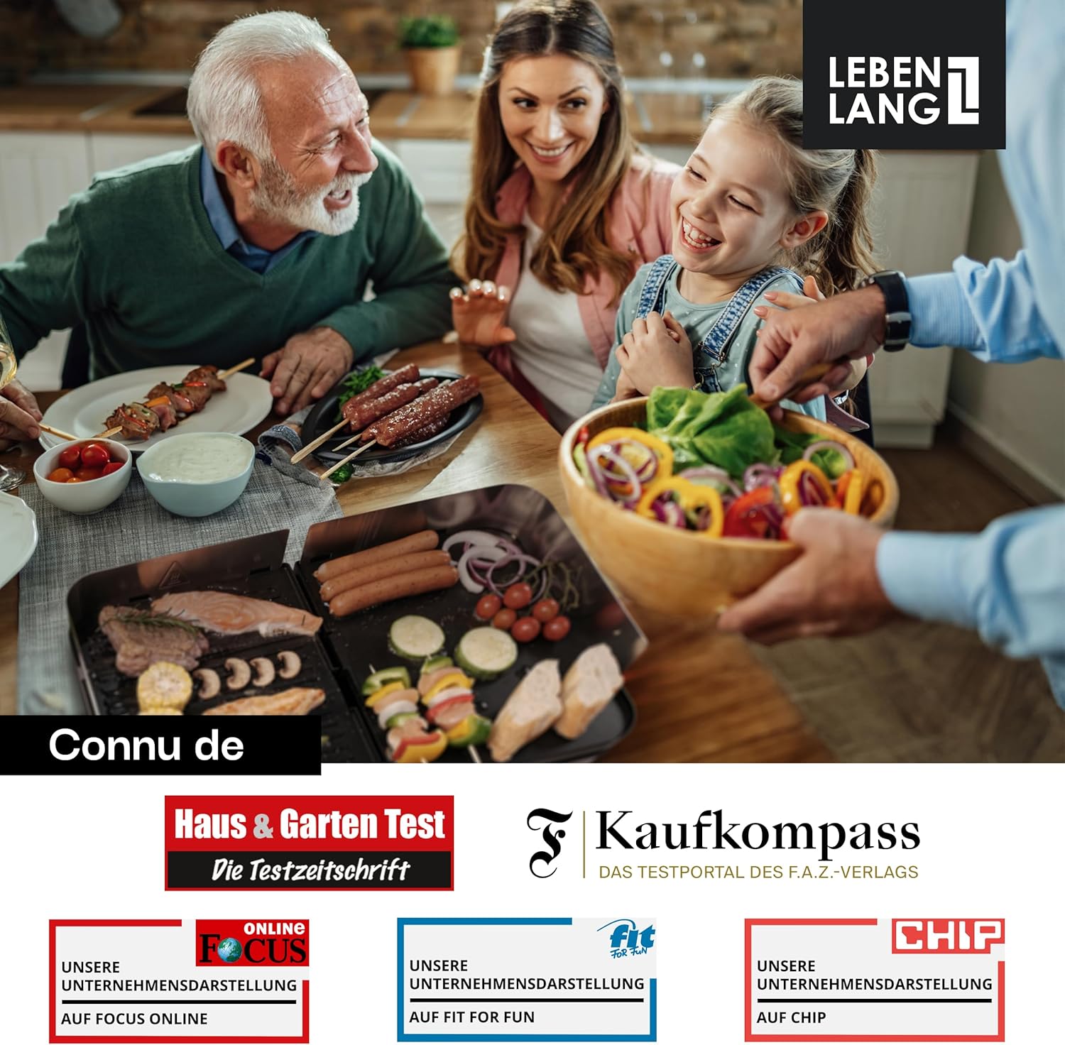LEBENLANG - plancha électrique inox - XXL - 2400W, pince barbecue, intérieur/extérieur, protection éclaboussures - LEBEN
