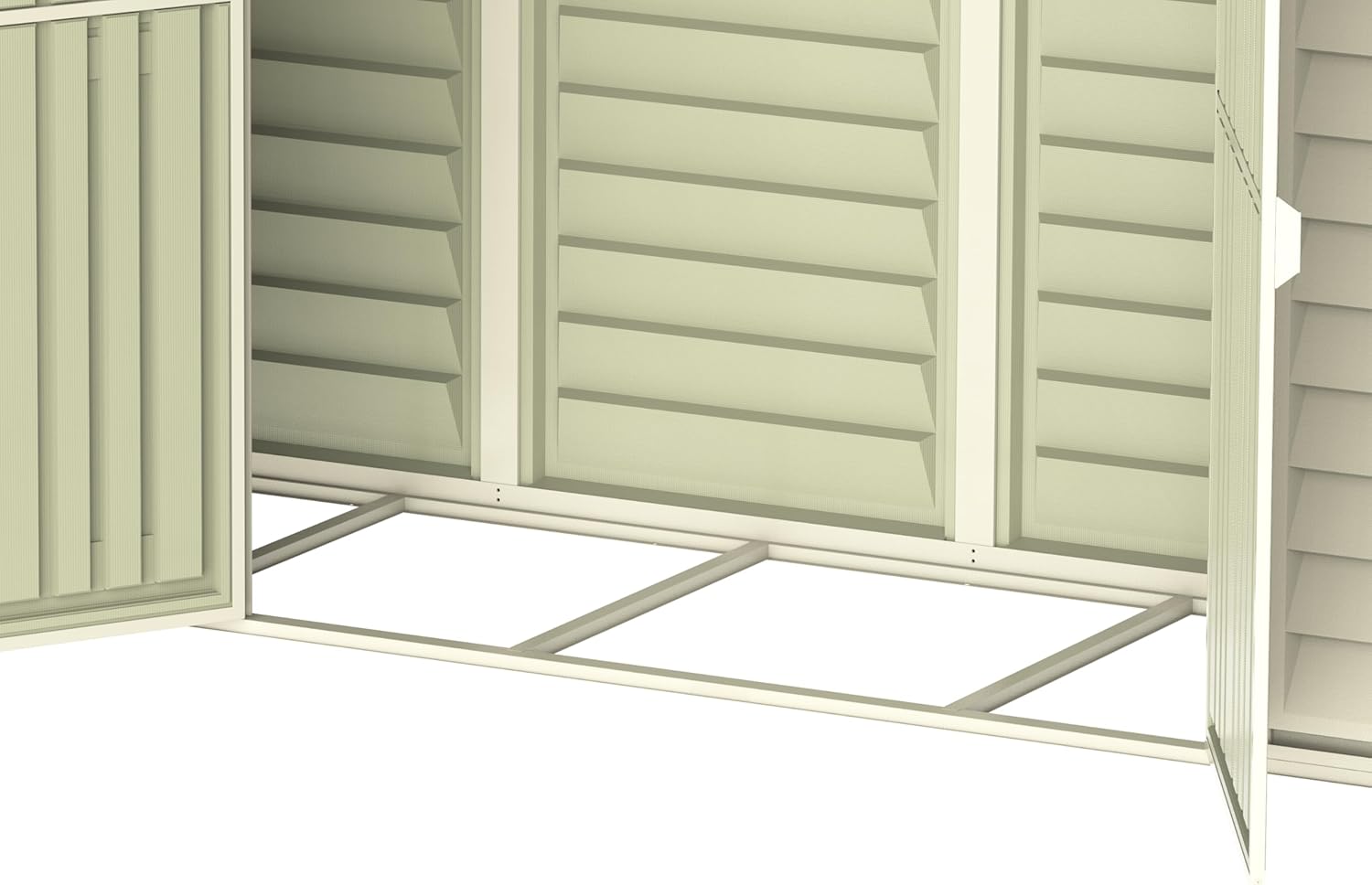 Duramax SidePro 10 x 3 (2.6 m²) Abri de jardin en plastique avec kit de fondation en métal, structure de toit en métal robuste, abri en vinyle sans entretien - Ivoire