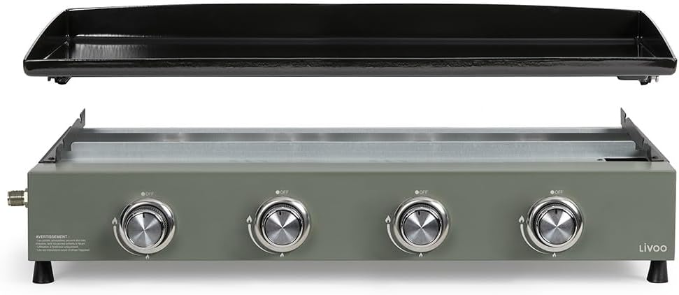 LIVOO - plancha gaz 4 brûleurs - 78,5 x 34,5 cm - 10 kW, butane/propane, DOC325