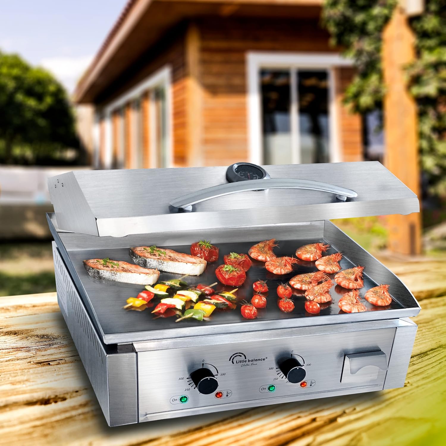LITTLE BALANCE - Aquitaine Pro Plus - plancha inox 2 zones, couvercle, 3500W - 8473