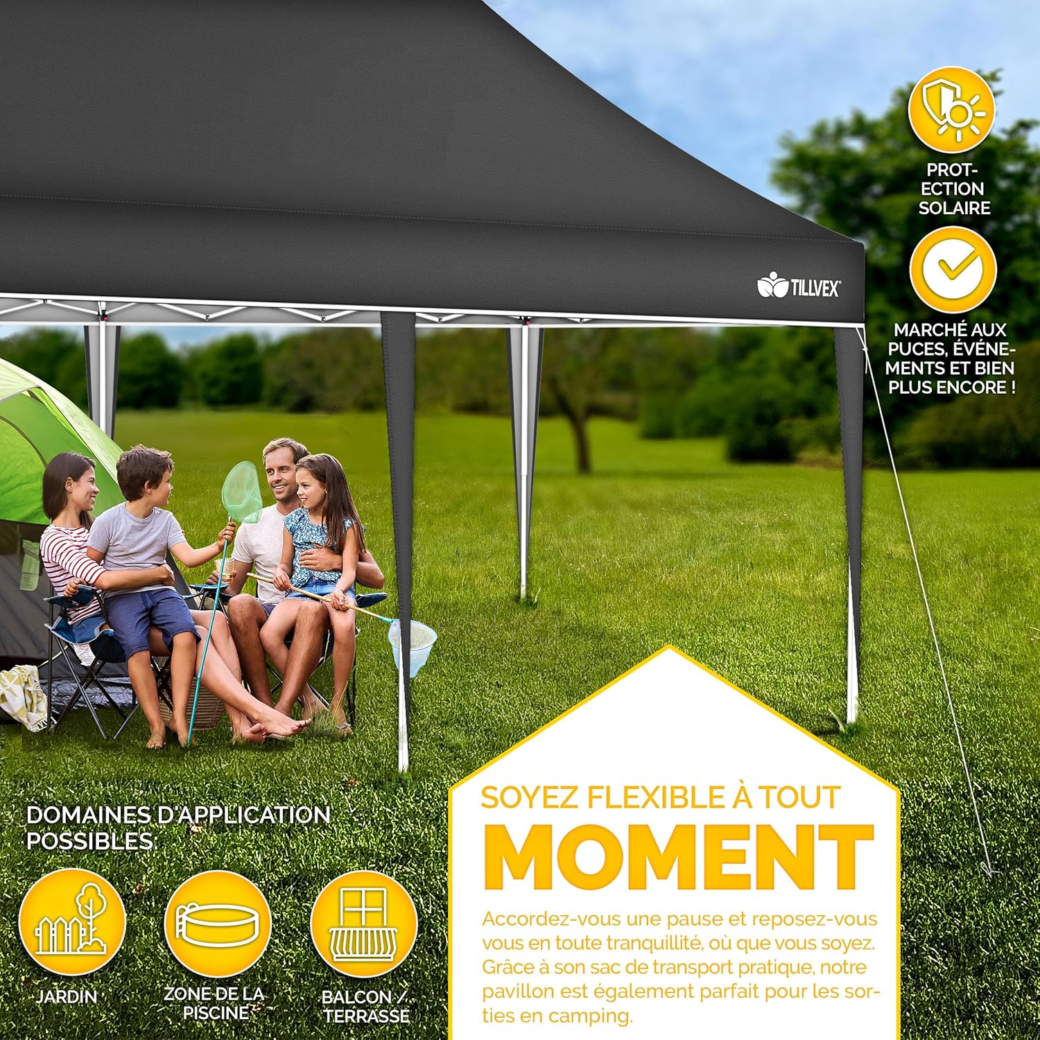 Tillvex - Tonnelle Pop-up 3x6m - étanche, UV50+, réglable, sac inclus