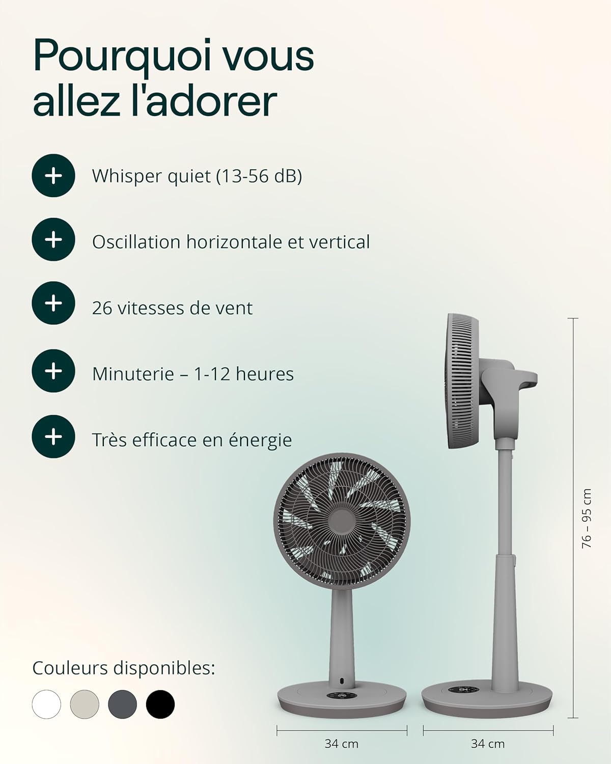 Duux - Whisper 3 - 73–95 cm - ventilateur 26 vitesses, économe, oscillant